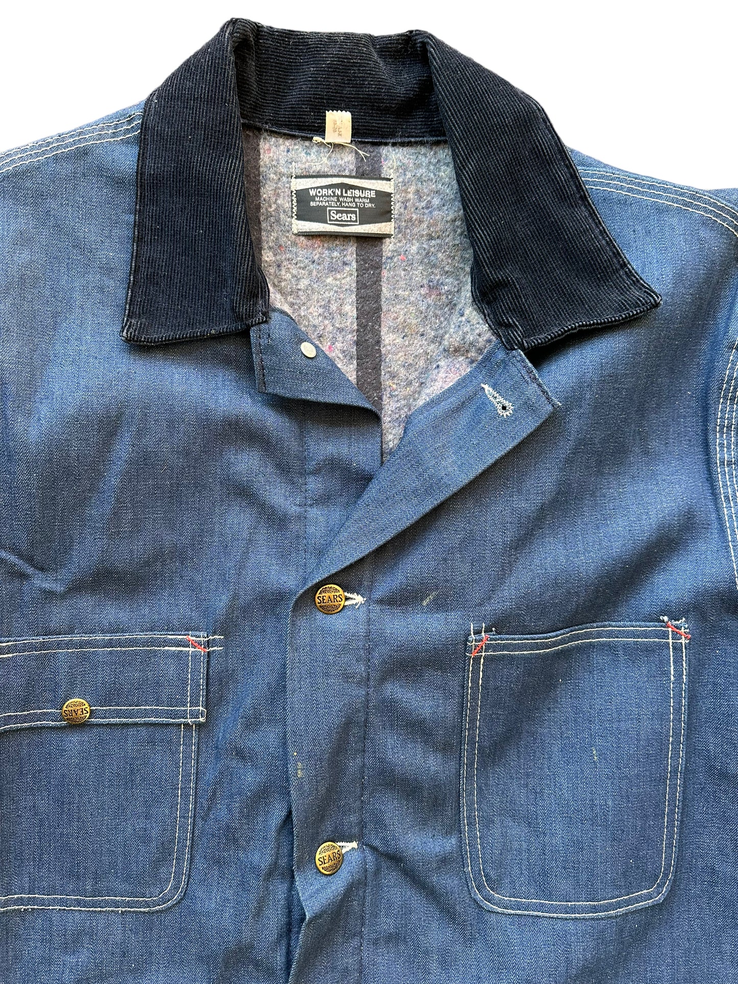 Tag View on Vintage Sears Blanket Lined Denim Chore Coat SZ XL | Vintage Denim Chore Coat | Barn Owl Vintage Seattle