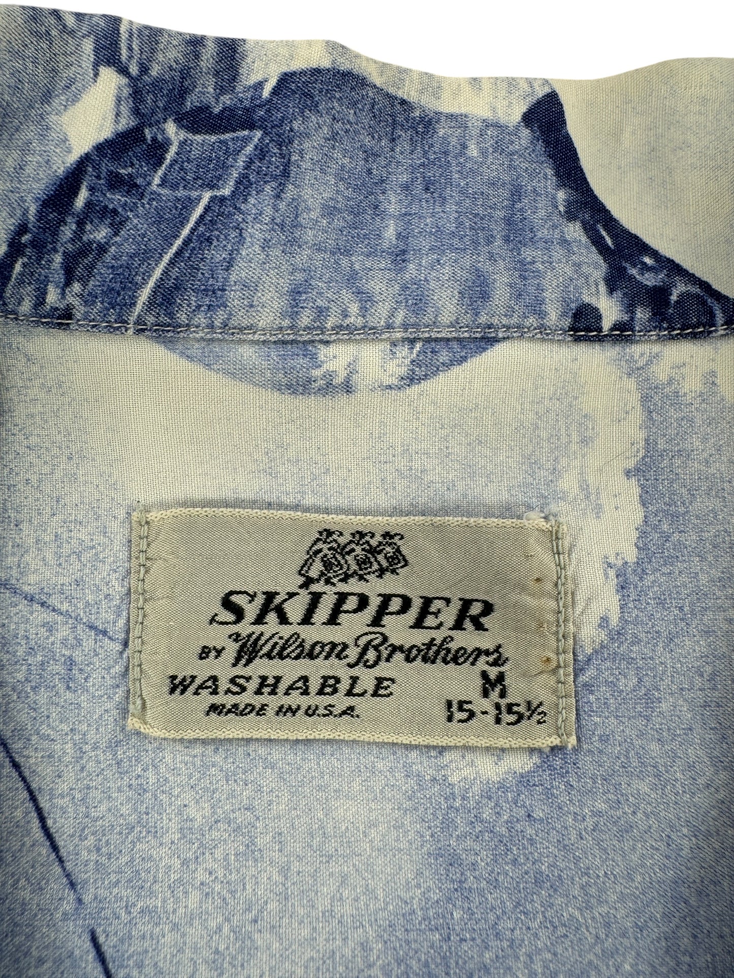 Tag on Vintage Skipper Photo Print Aloha Shirt SZ M