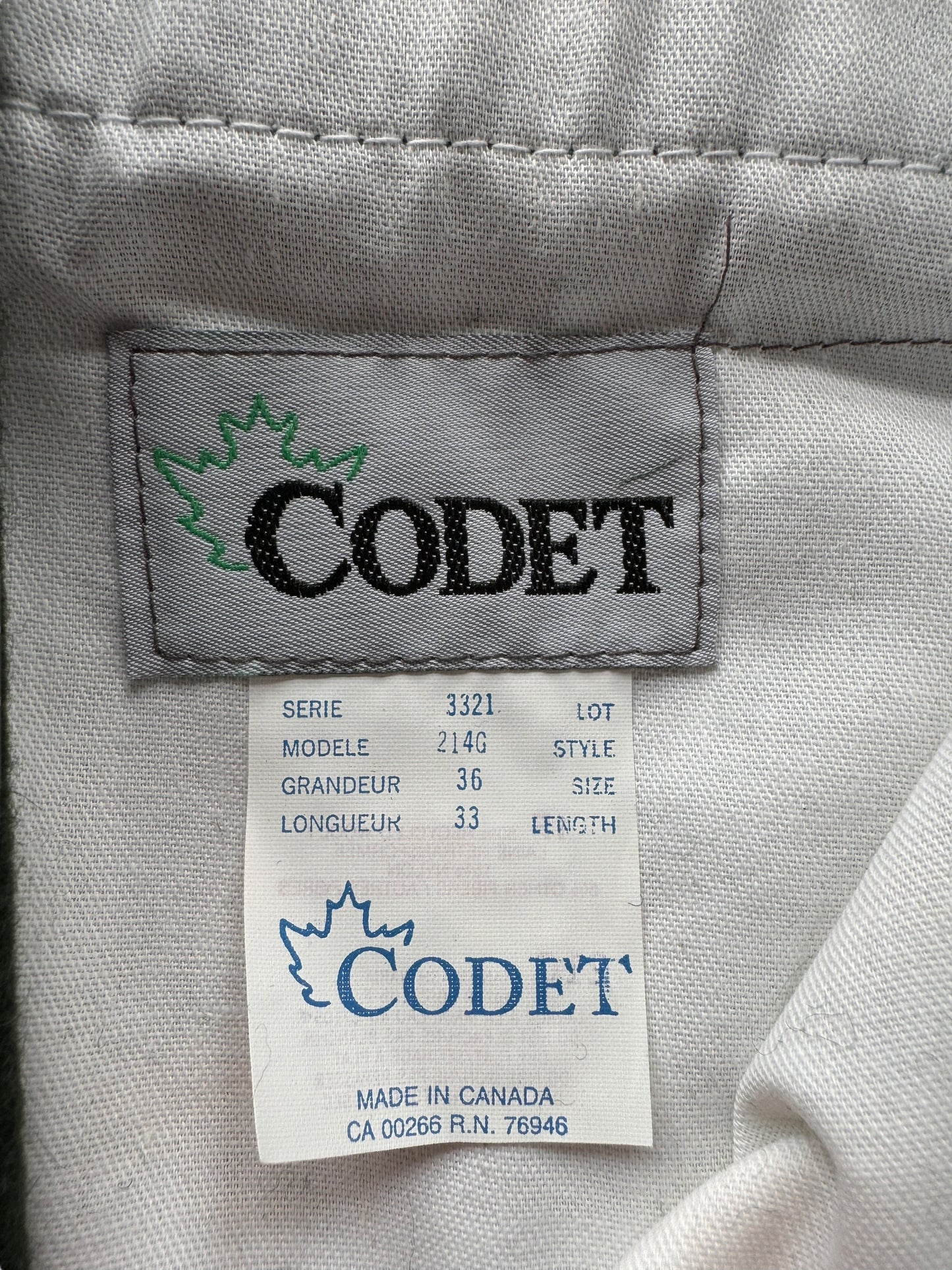 Label on NOS Codet Green Wool Trousers W36