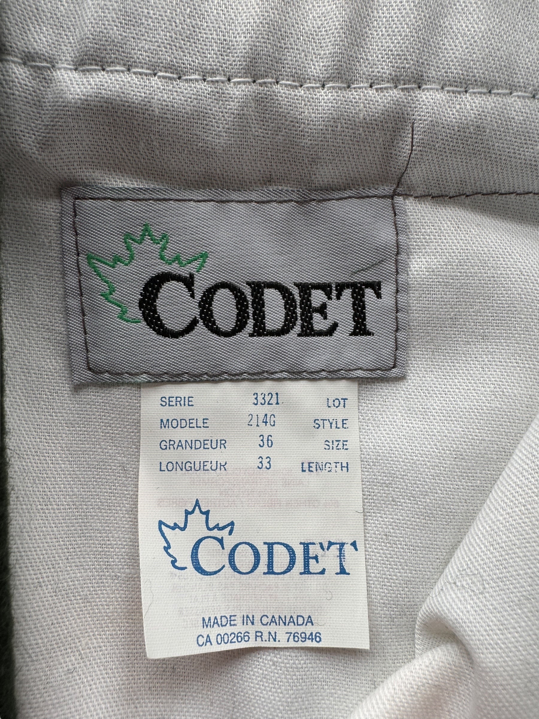 Label on NOS Codet Green Wool Trousers W36
