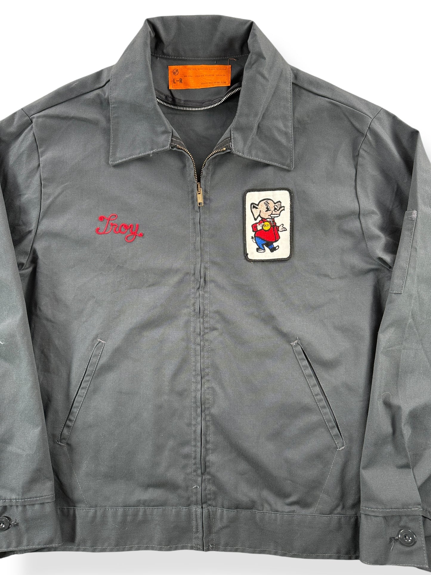 Front Close Up of Vintage Troy Shop Jacket SZ L