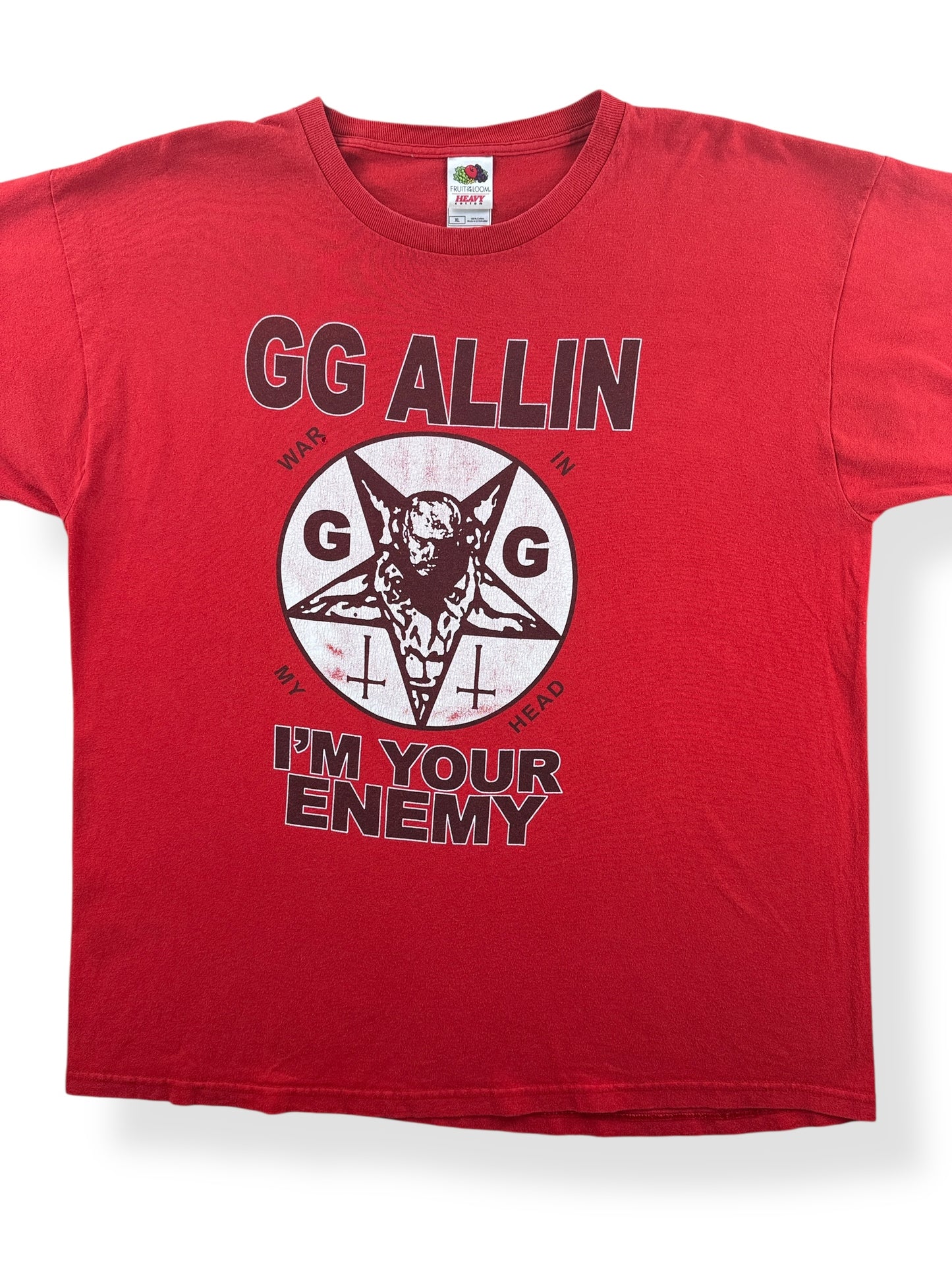 Front Close Up of Vintage GG Allin I'm Your Enemy Tee SZ XL