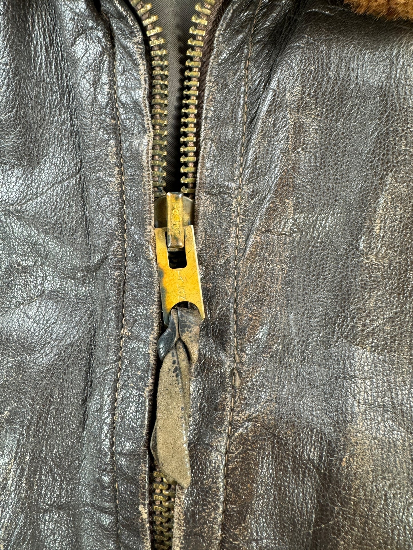 Zipper on Vintage USN G-1 Bomber Jacket SZ 40 AS IS
