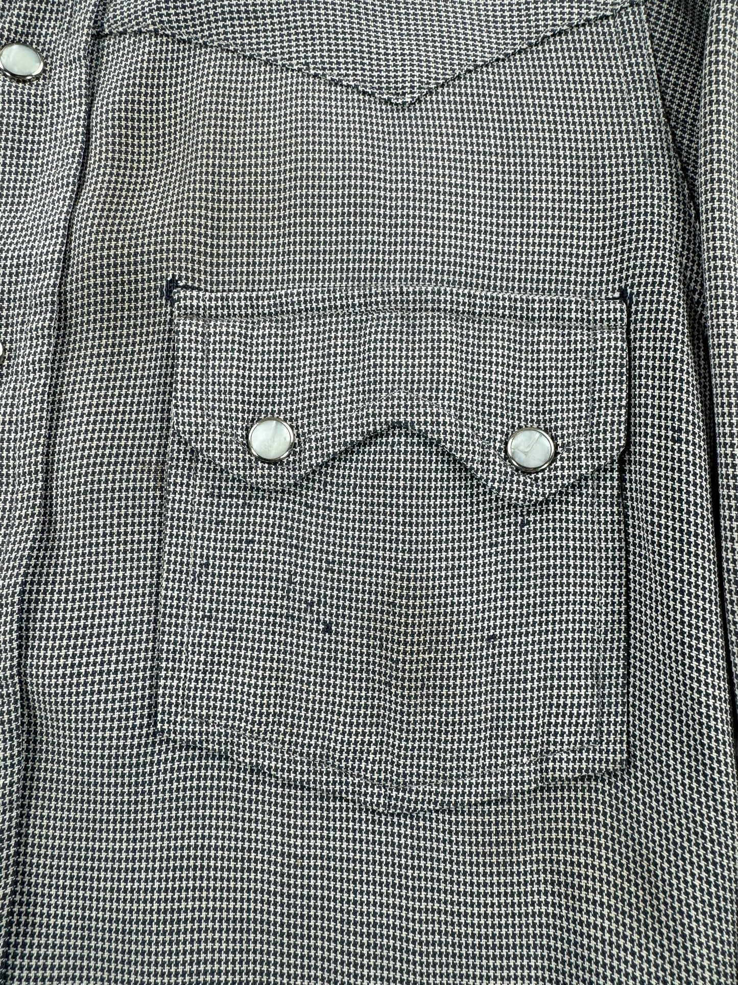 Pocket of Vintage Pincheck Tex Style Gabardine Pearl Snap Shirt SZ S AS IS