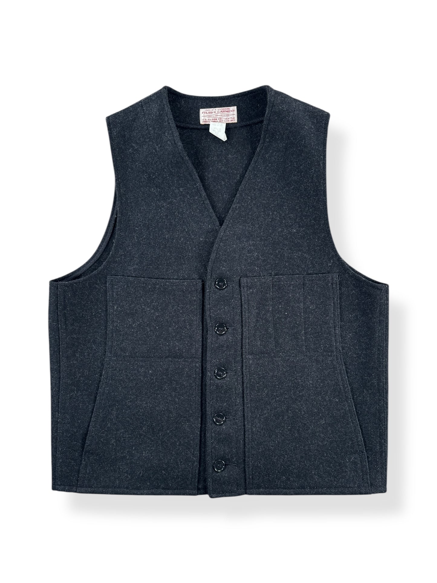 Front of Vintage Filson Charcoal Mackinaw Vest SZ 42