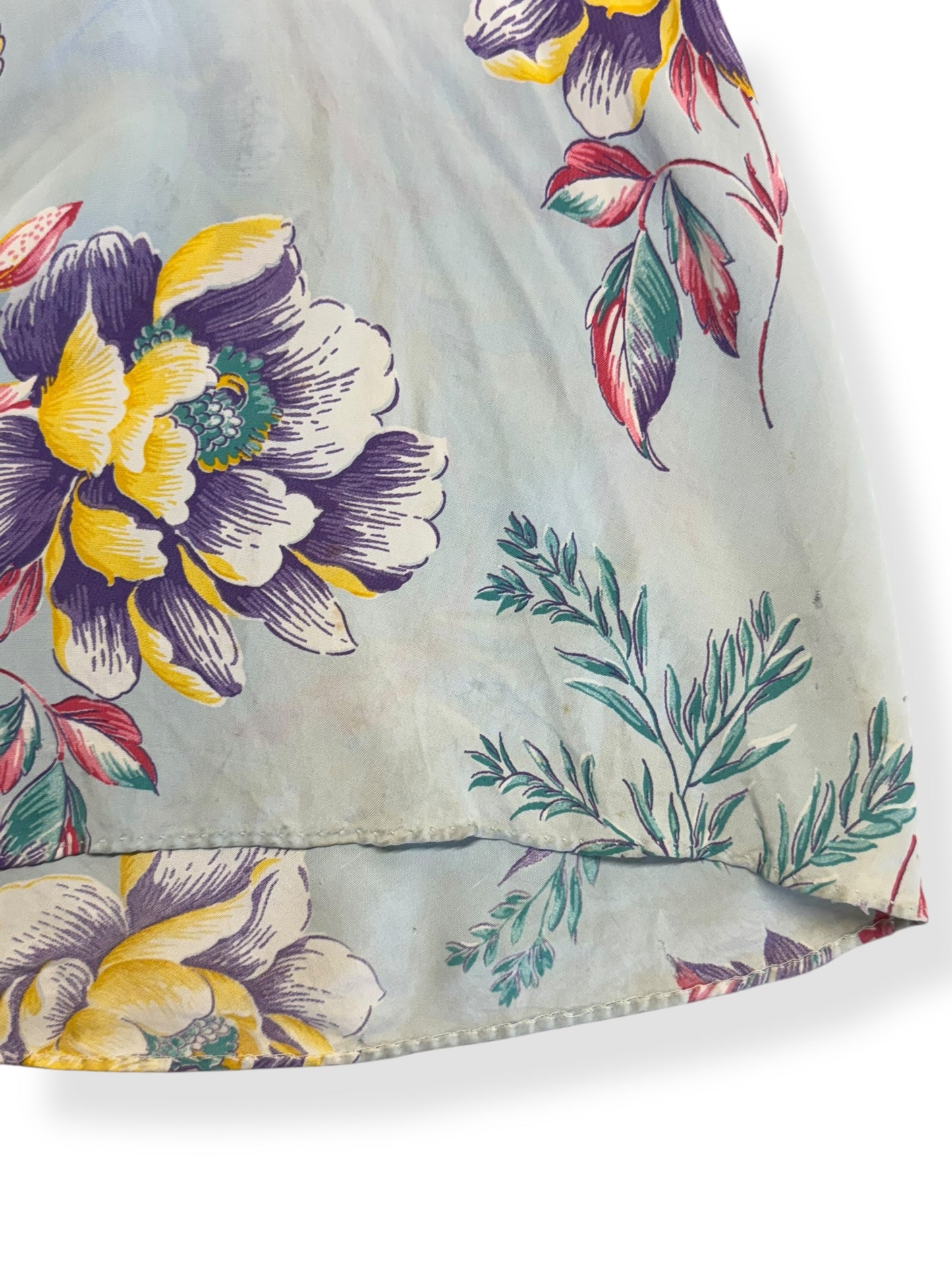 Staining at the hem 1940s Rayon Floral Dress M-L