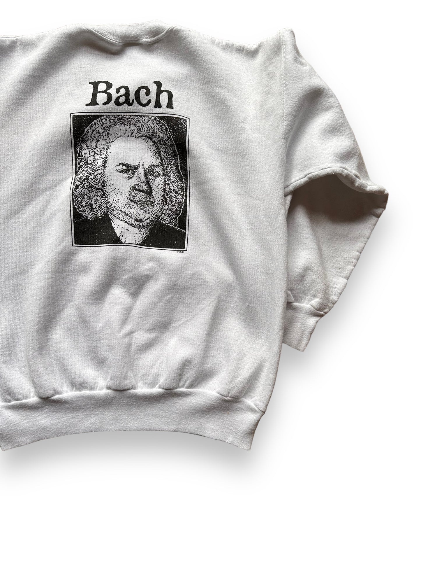 Left Rear View of Vintage Front Bach Classical Humor Crewneck Sweatshirt SZ M | Vintage Crewneck Sweatshirts Seattle | Barn Owl Vintage Seattle