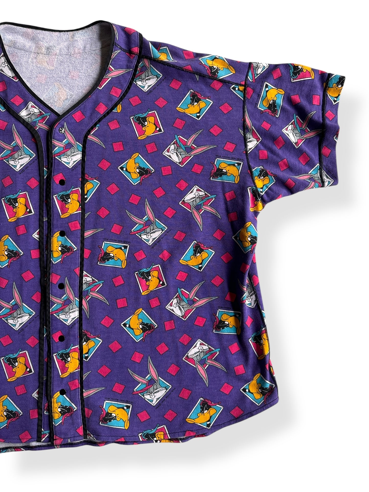 Front Left of Vintage Bomber Cut Looney Tunes Top SZ XXL