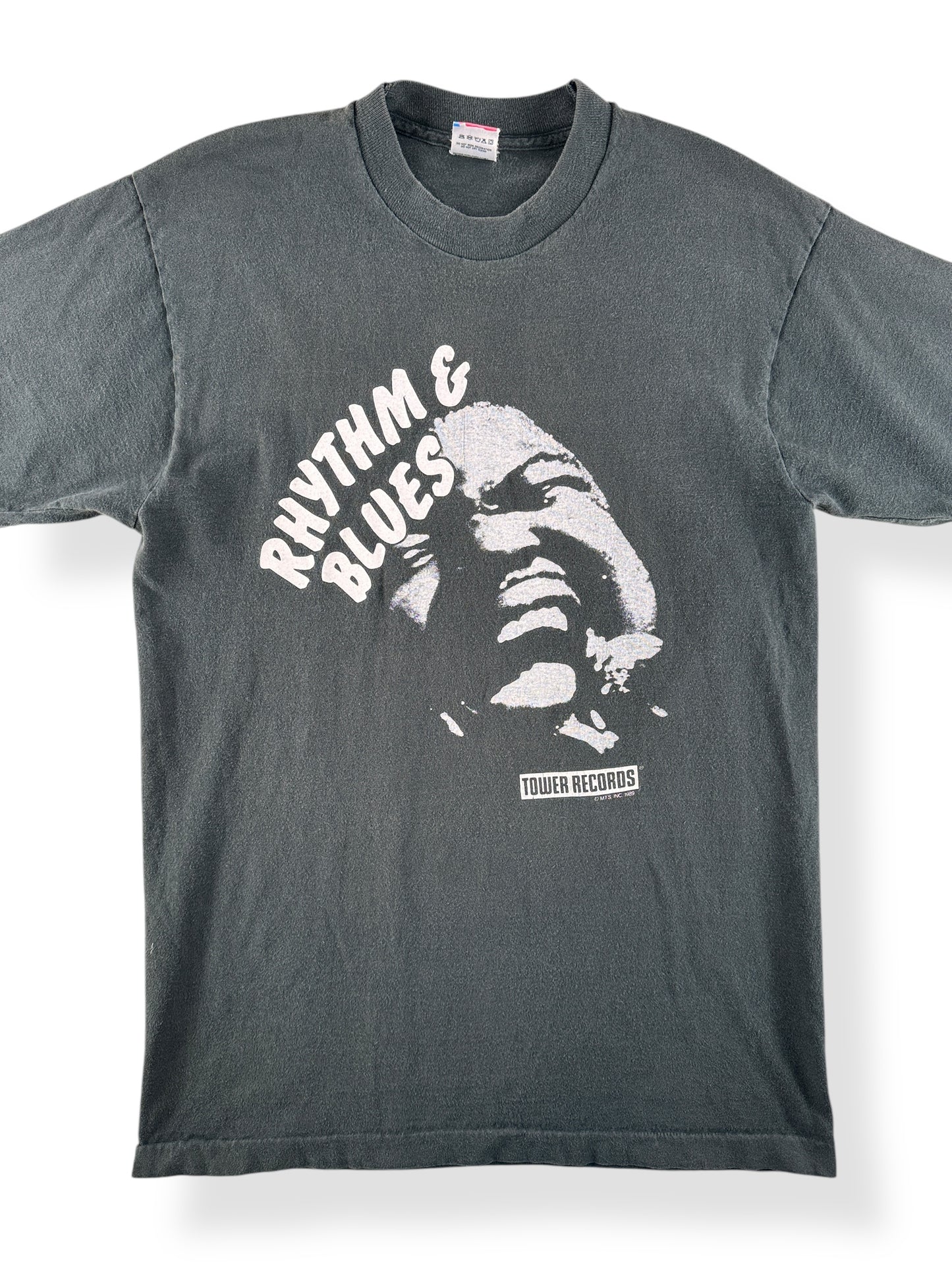 Front Close Up of Vintage Tower Records Rhythm & Blues Tee SZ M