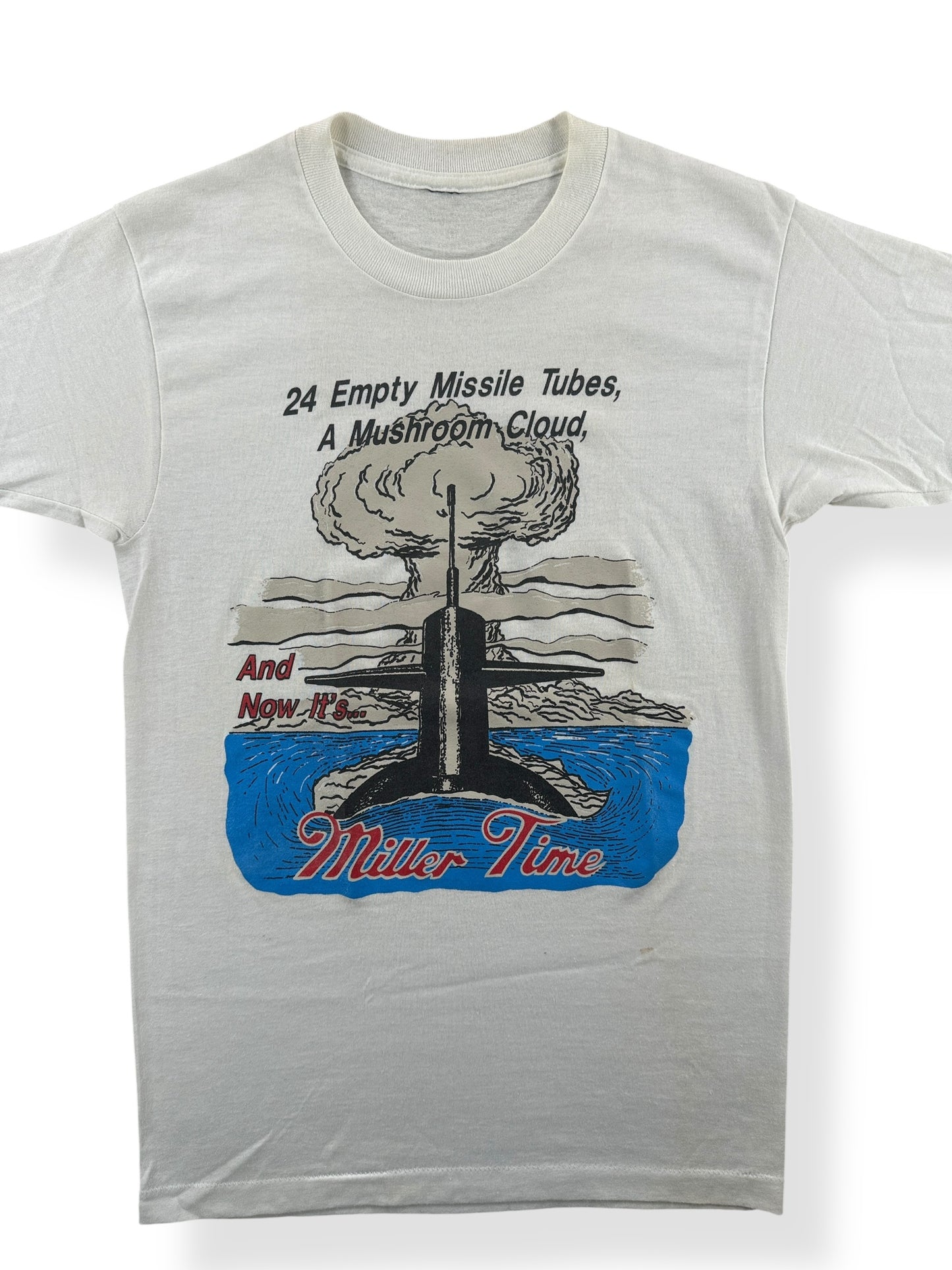 Front Close Up of Vintage Miller Time Nuclear Sub Tee SZ XS