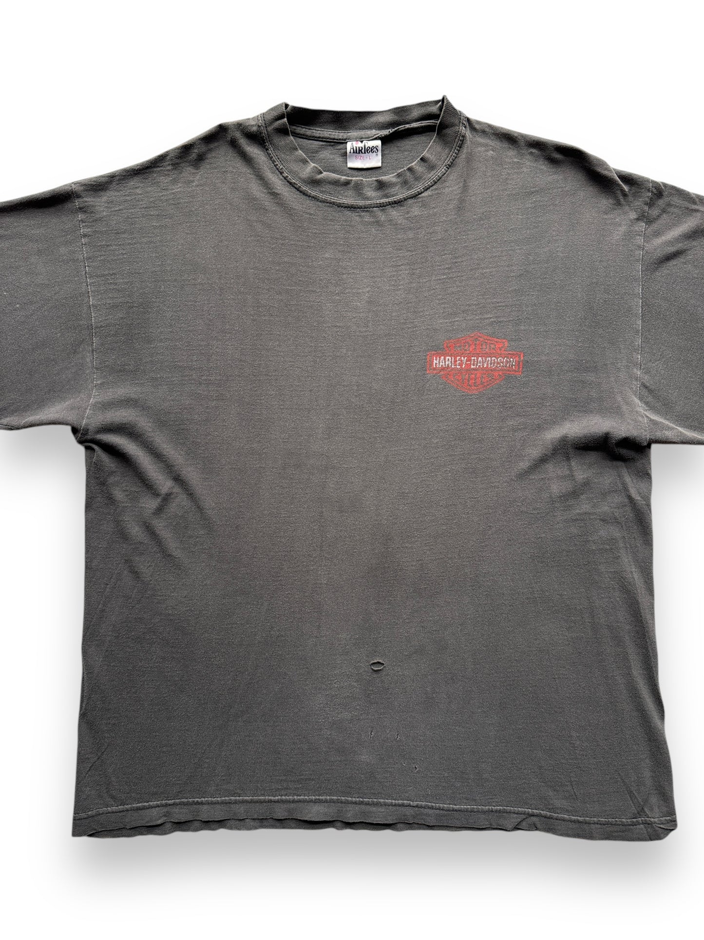 front close up of Vintage Faded Hollisters MC Shop of South Germany Harley Tee SZ L