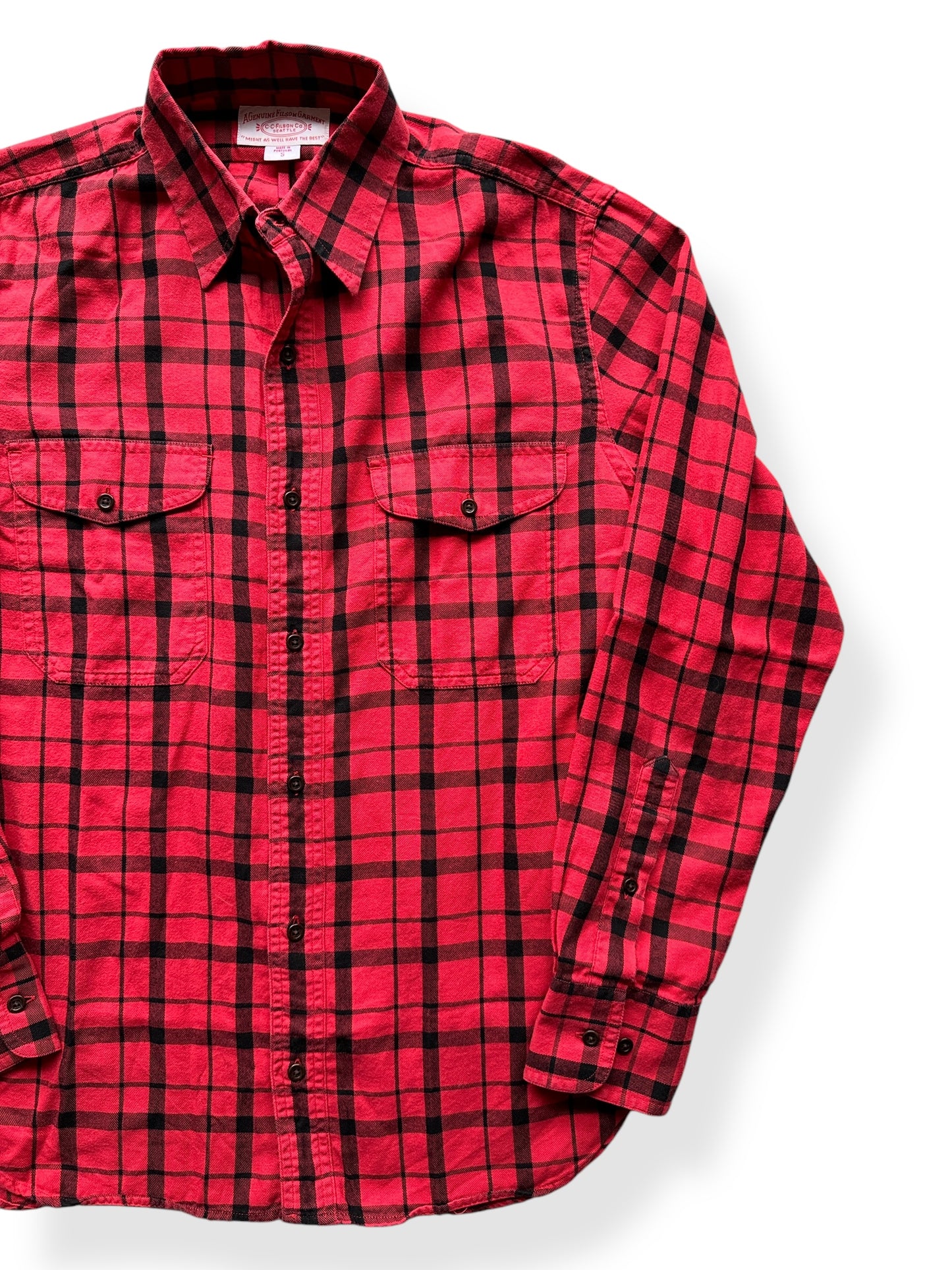 Front Left of Filson Lightweight Red & Black Cotton Flannel SZ S
