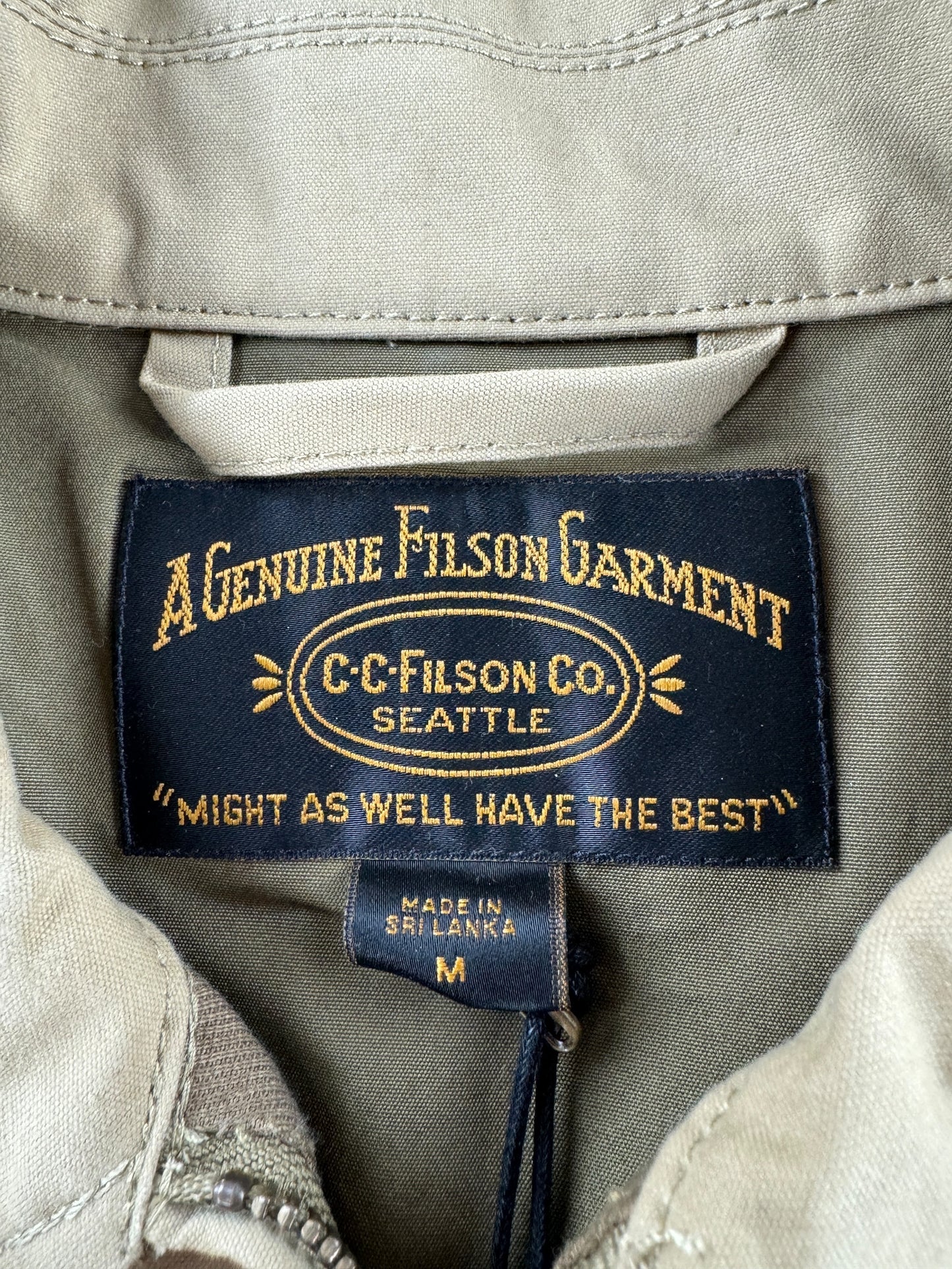 Label on NWT Tan Filson Ranger Crewman Jacket SZ M