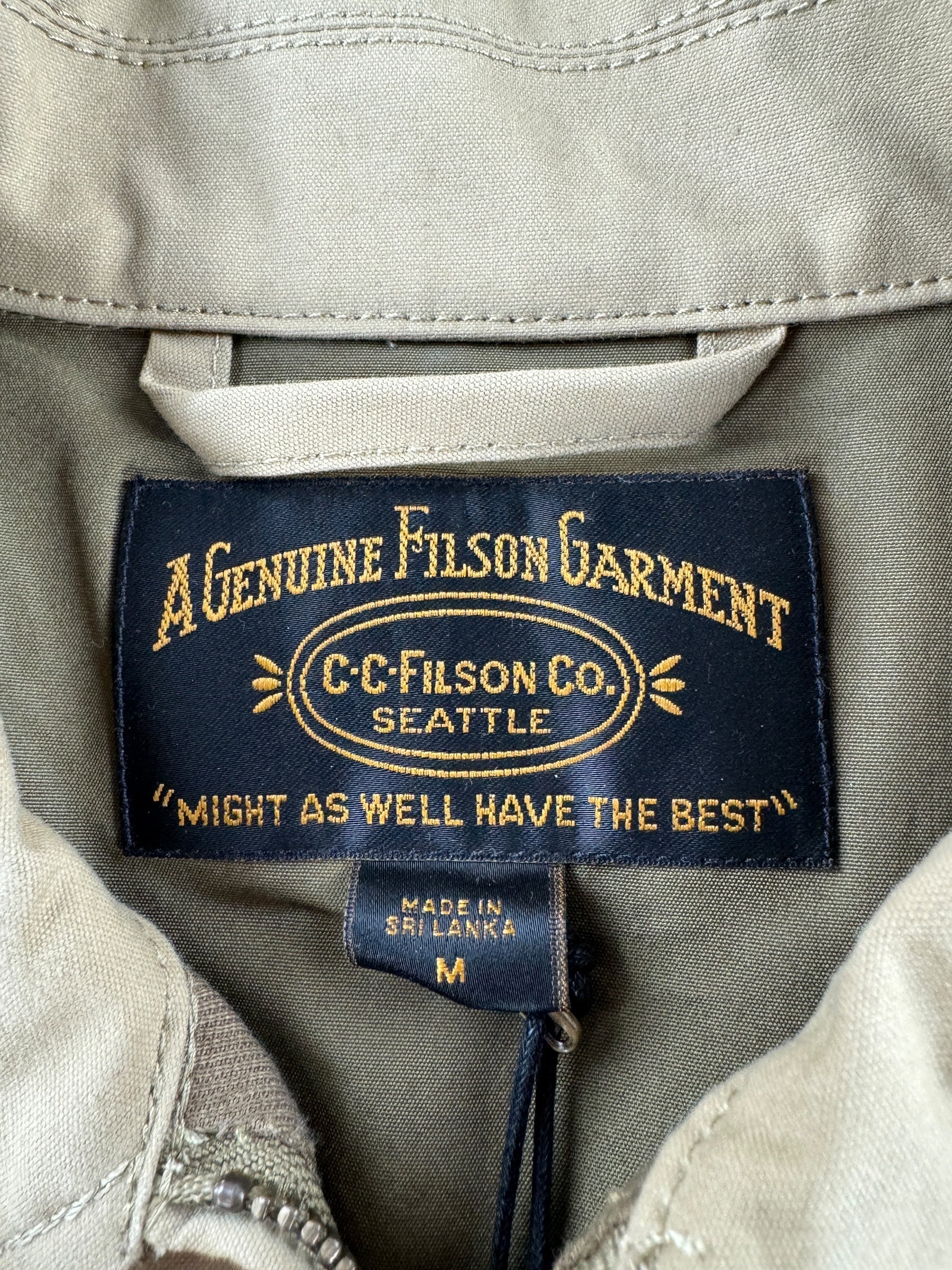 Label on NWT Tan Filson Ranger Crewman Jacket SZ M