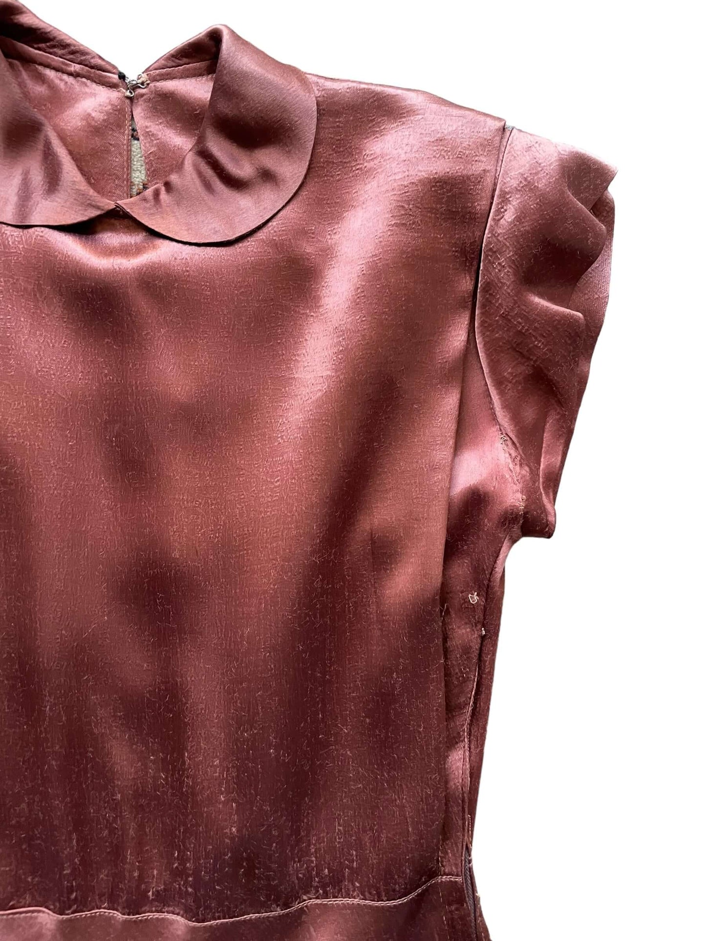 Front left shoulder view of 1940s Copper Evening Dress M