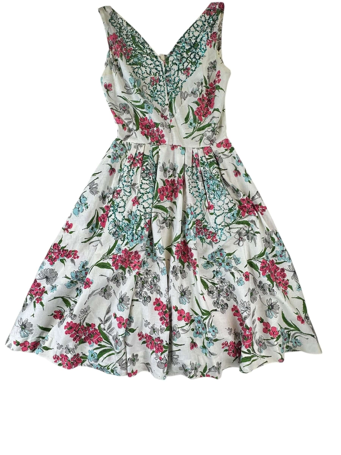 Front of 1950s Floral Glitter Dress M