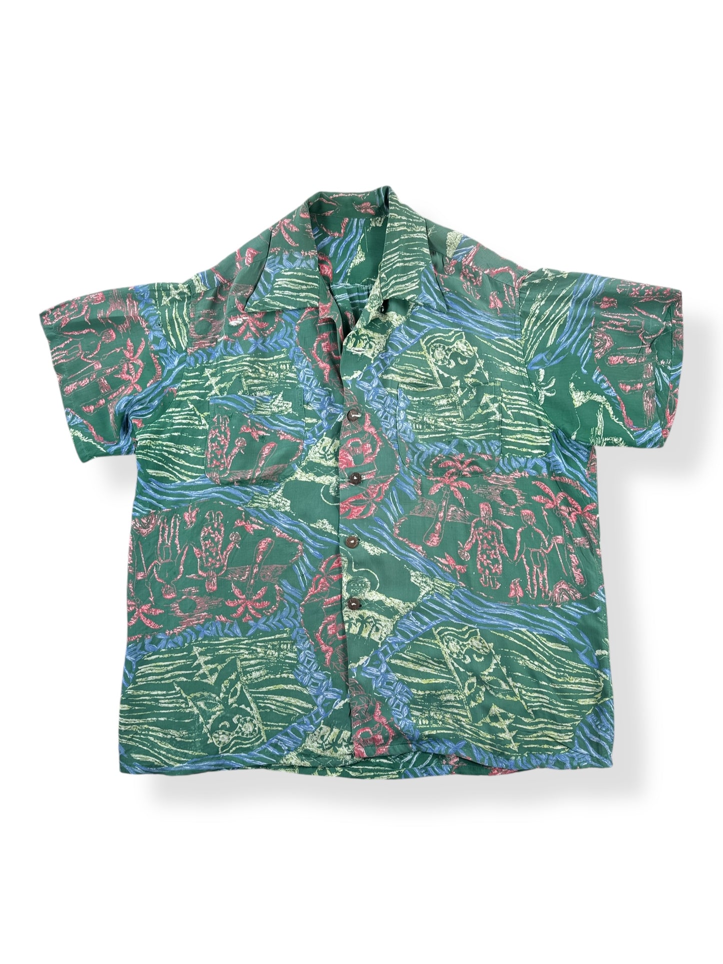 Front of Vintage Gaugin Print Aloha Shirt SZ L