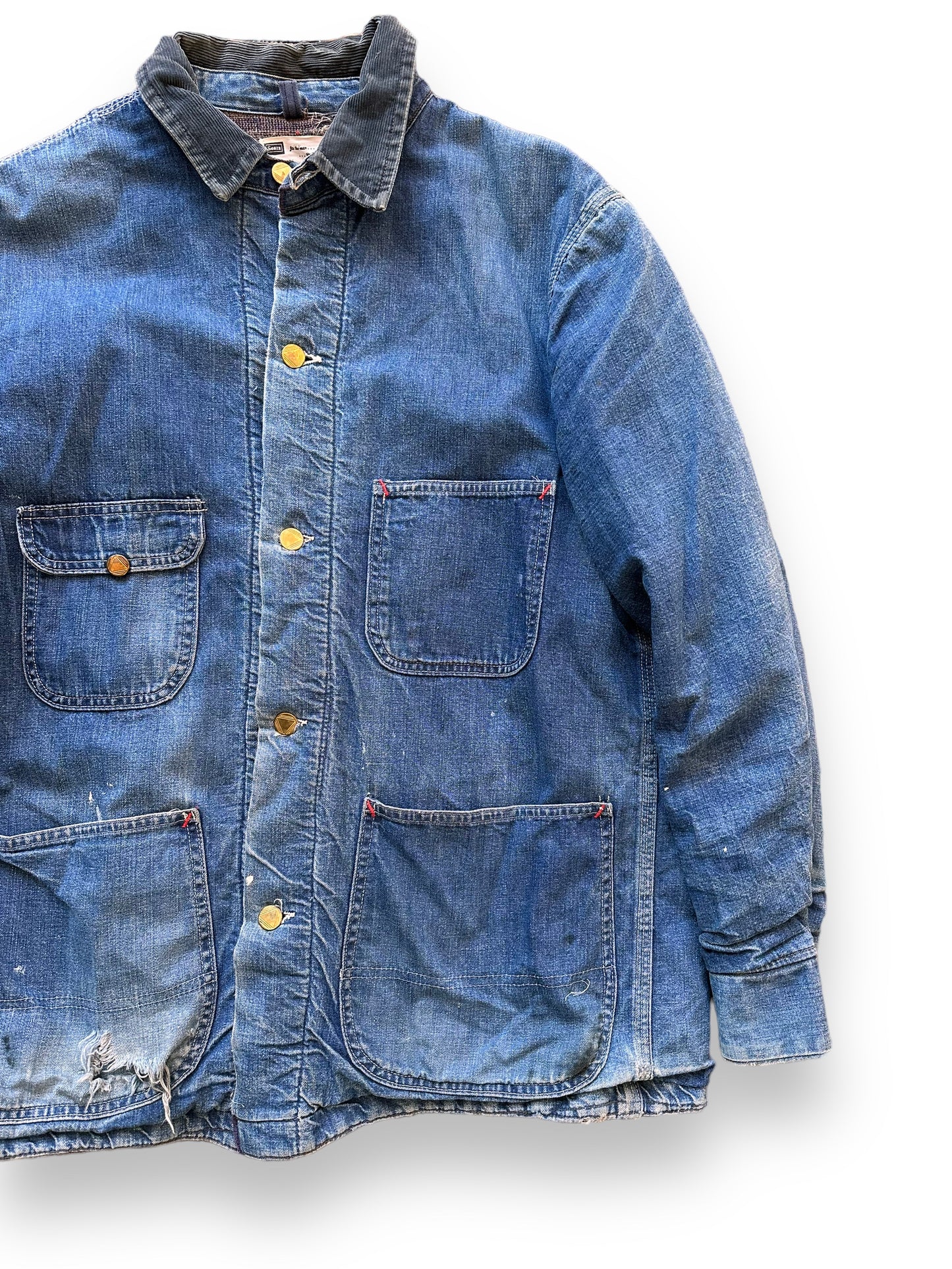 Front Left View of Vintage Sears Blanket Lined Denim Chore Coat SZ 42 | Vintage Denim Chore Coat | Barn Owl Vintage Seattle