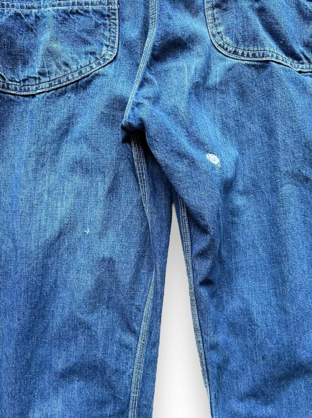 Rear View of Vintage 70's Era Lee Farm Repaired Denim Overalls SZ 34 | Vintage Denim Workwear Seattle | Seattle Vintage Denim