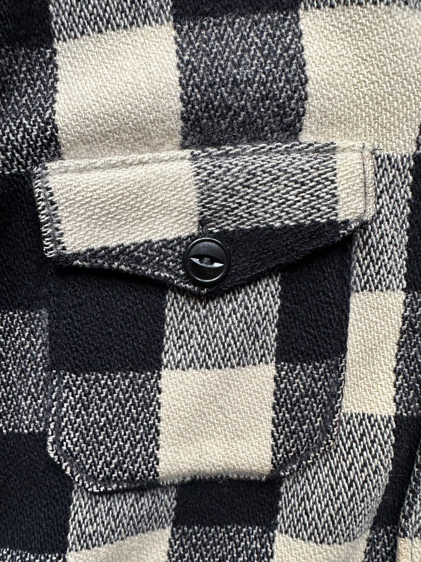 Pocket View of Vintage 1930-40s Era Woolrich Black & White Wool Jacket SZ L | Barn Owl Vintage Goods | Vintage Workwear Seattle