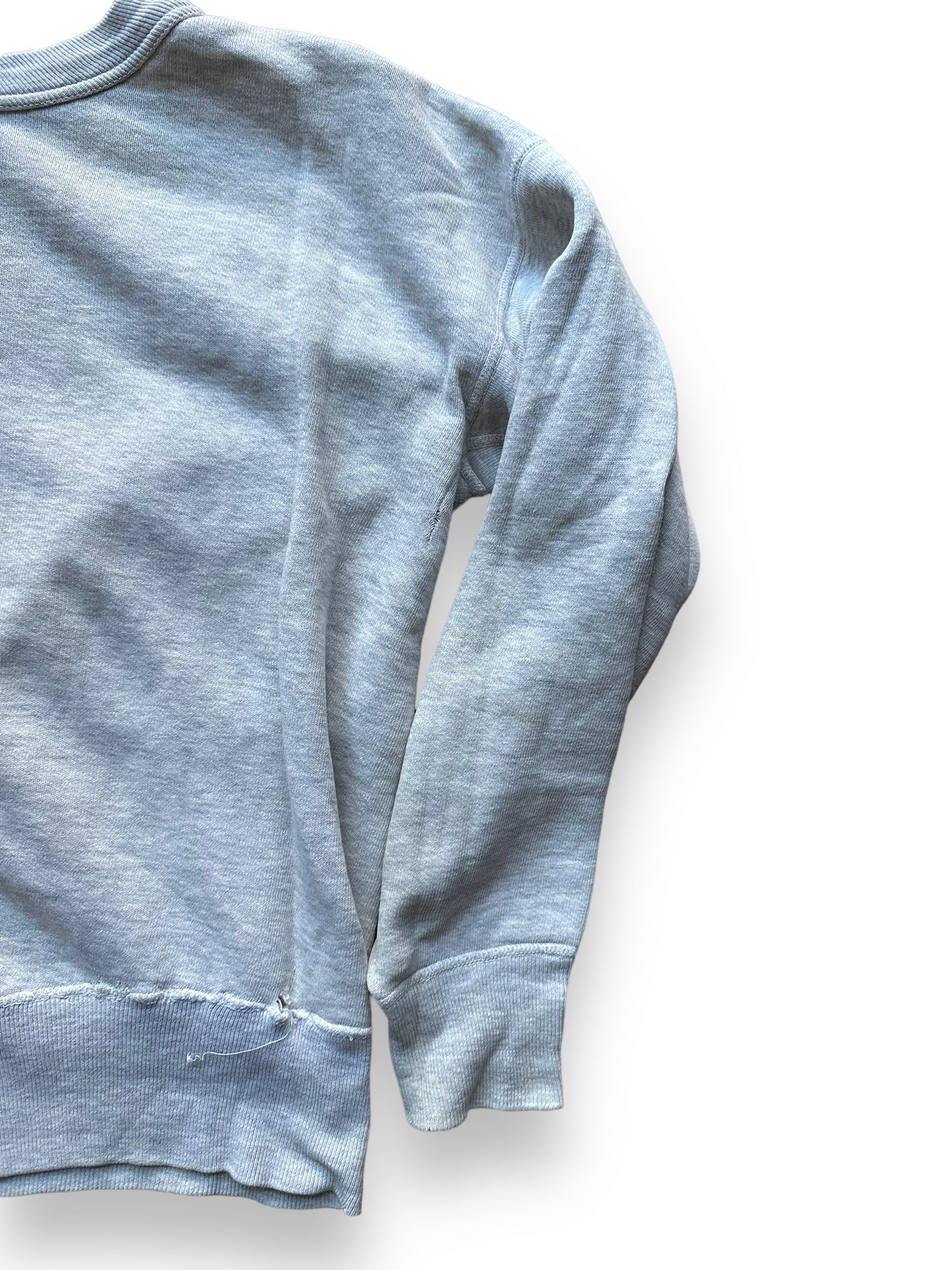 Rear Right View on Vintage Heather Grey Single V Sweatshirt SZ L | Vintage Waffle Sweatshirt Seattle | Barn Owl Vintage Clothing