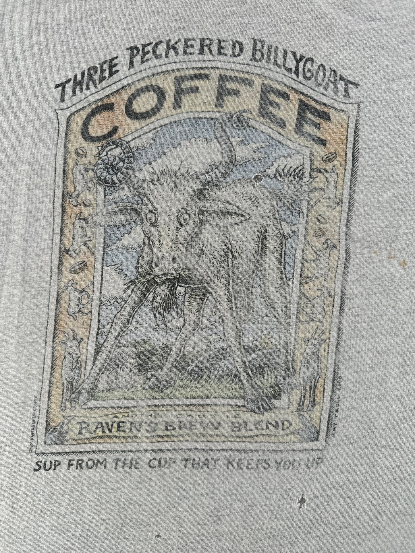 Front Graphic of Vintage Ray Troll Ravens Brew Blend Coffee Tee SZ XXL