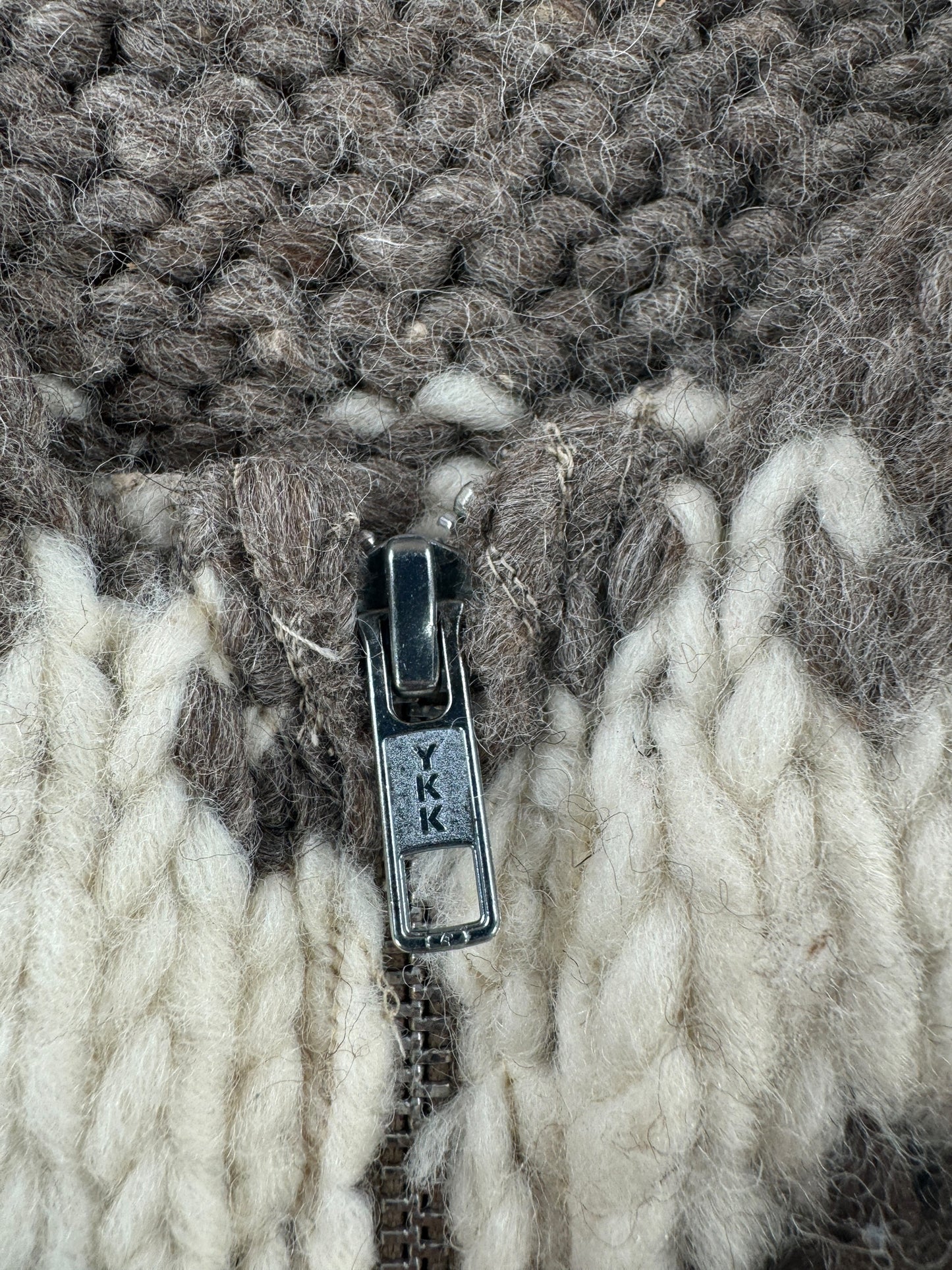 Zipper on Vintage Orca & Eagle Cowichan Style Vest SZ M