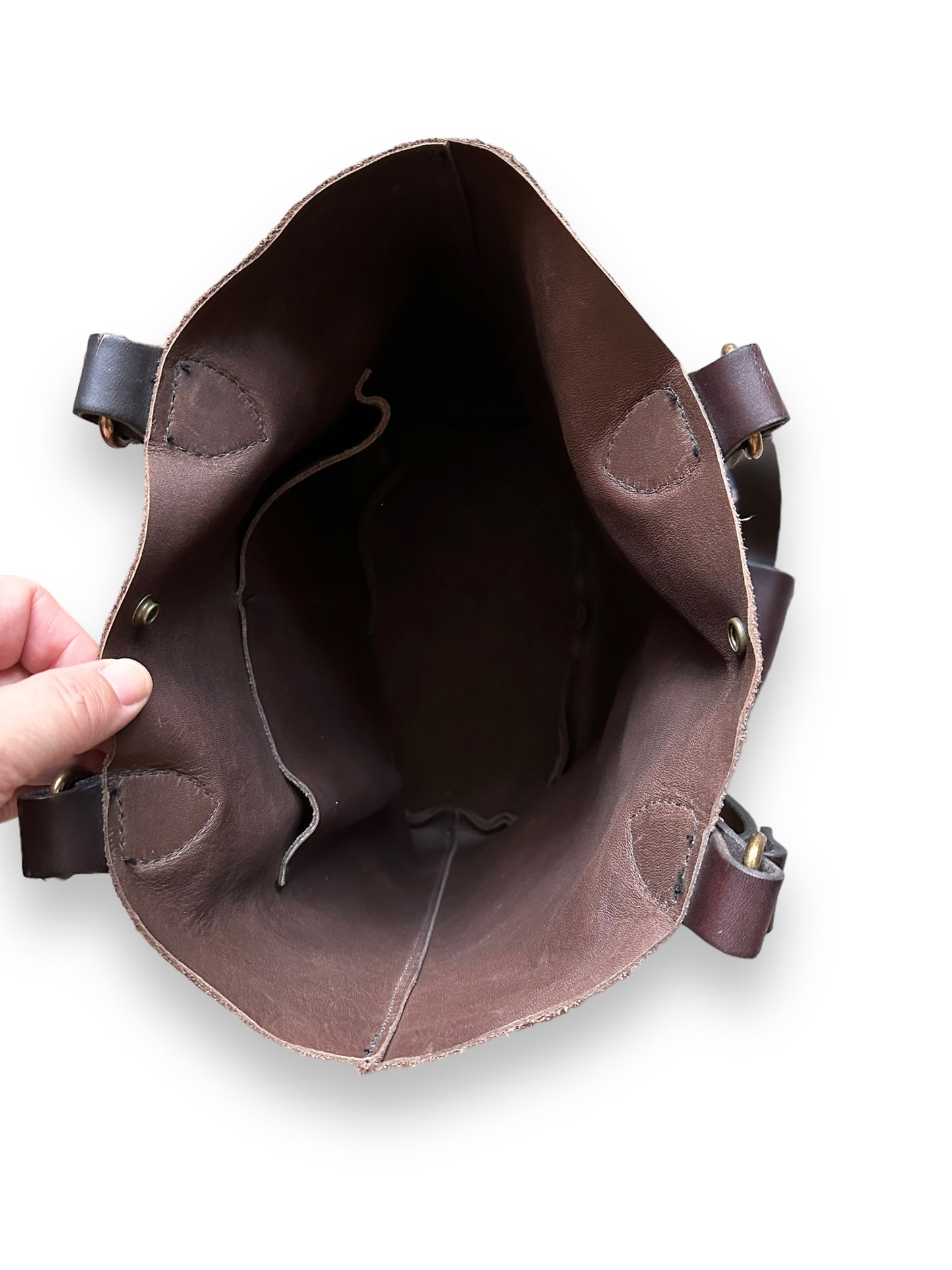 Interior View of Filson Brown Roughout Leather Tote Bag SZ S |  Barn Owl Vintage Goods | Vintage Filson Workwear Seattle