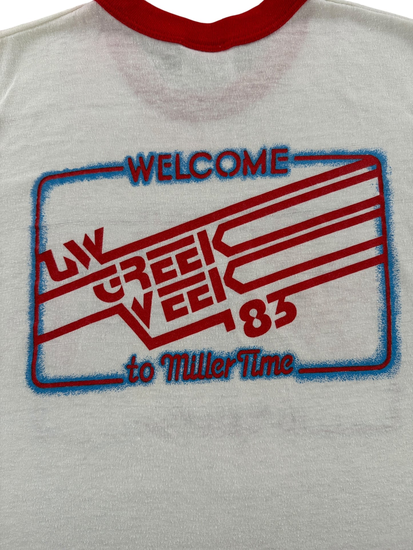 Back Graphic of Vintage Welcome to Miller Time Ringer Tee SZ XS