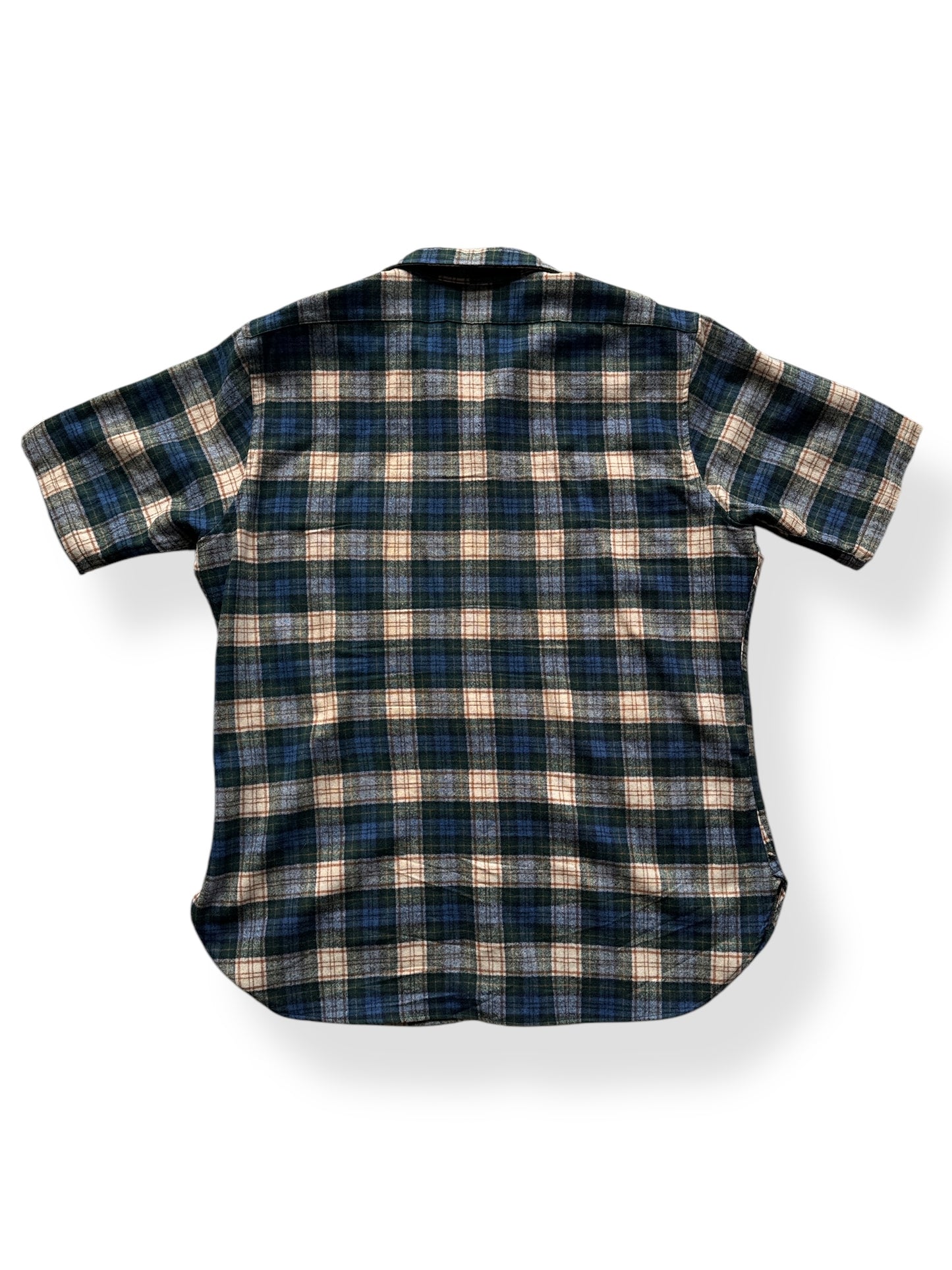 Back of Vintage Green and Blue Plaid Short Sleeve Pendy SZ XL