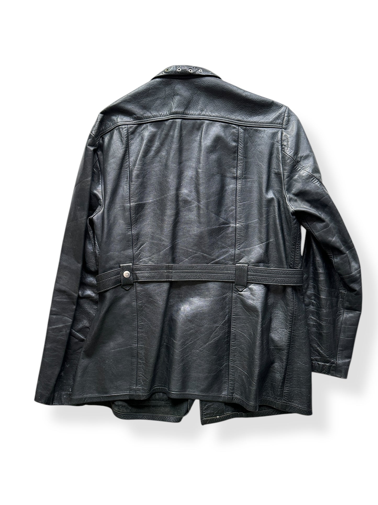 Back of Vintage Belted Black Leather Jacket SZ XL