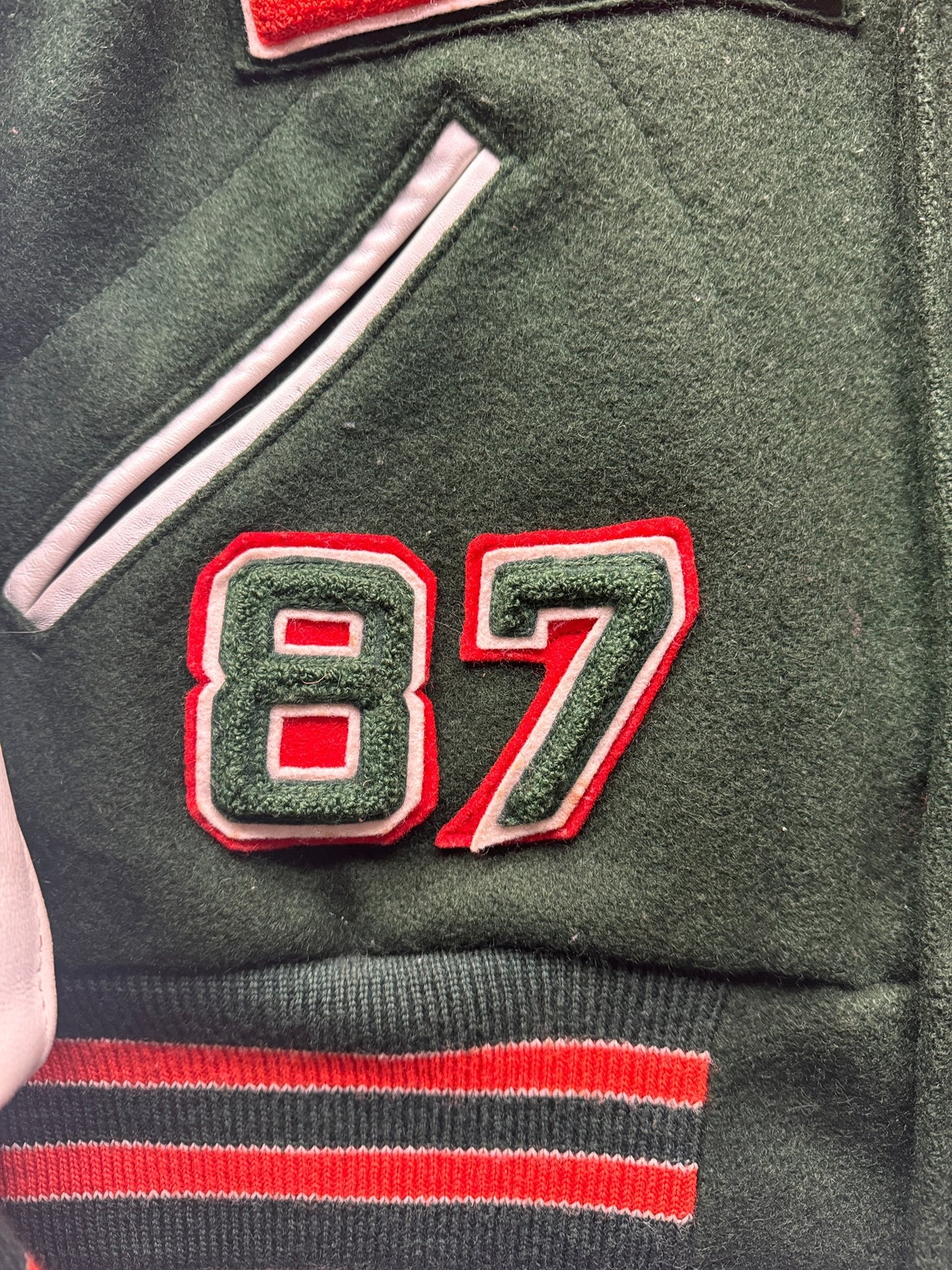 Patch Close Up of Vintage 1987 Woodway Varsity Jacket SZ XL