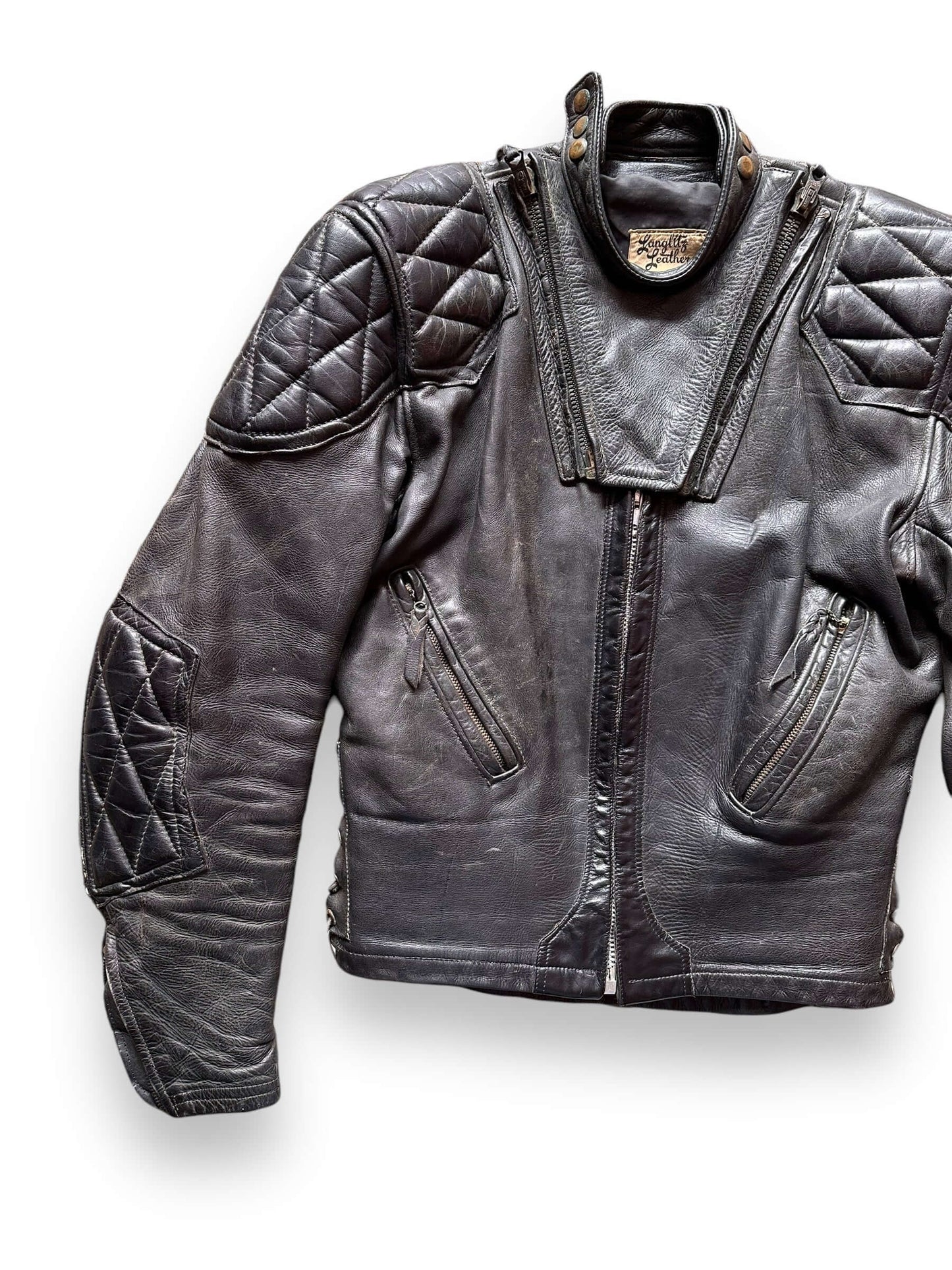 front right of 50's/60's Era Langlitz Leather Jacket | Barn Owl Vintage Goods | Vintage Leather Jackets Seattle