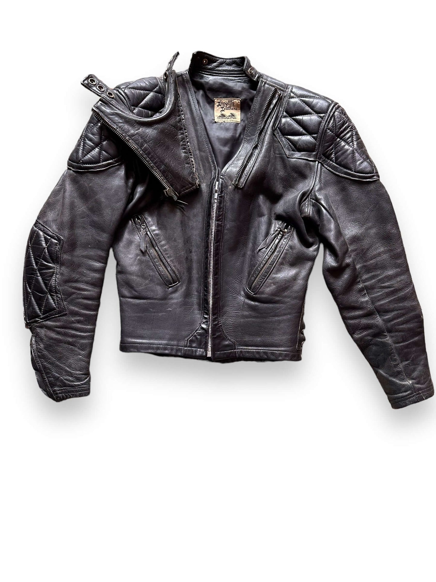 front shot with open panel on 50's/60's Era Langlitz Leather Jacket | Barn Owl Vintage Goods | Vintage Leather Jackets Seattle
