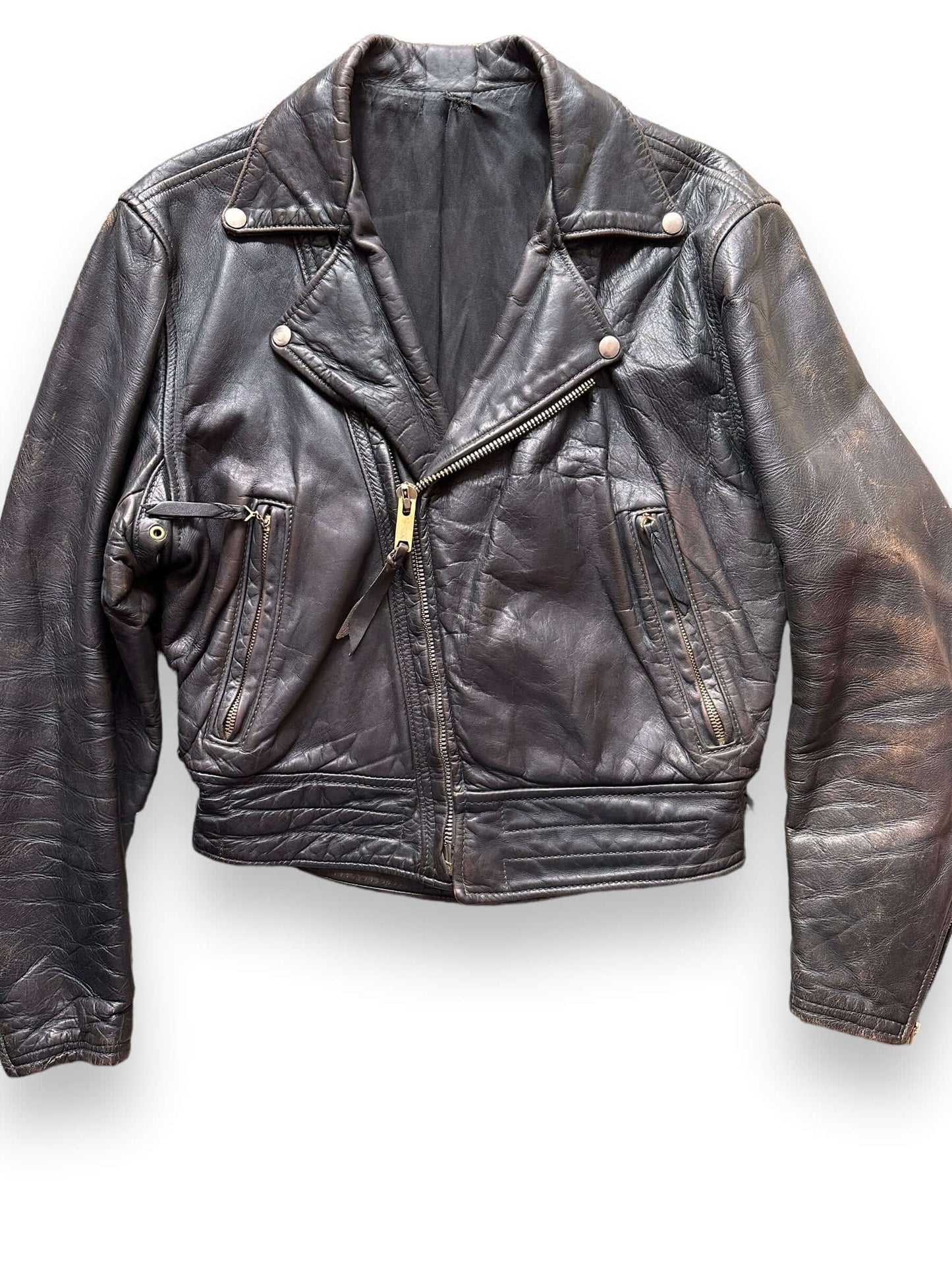 front close up of 40's Era Langlitz Leather Jacket | Barn Owl Vintage Goods | Vintage Leather Jackets Seattle