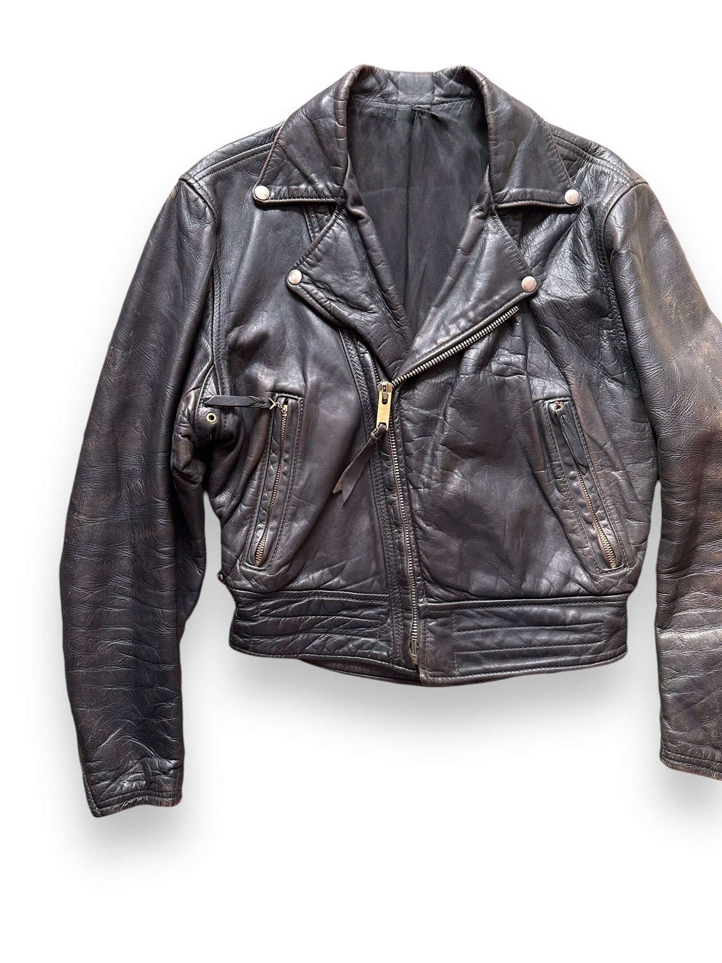 front right of 40's Era Langlitz Leather Jacket | Barn Owl Vintage Goods | Vintage Leather Jackets Seattle