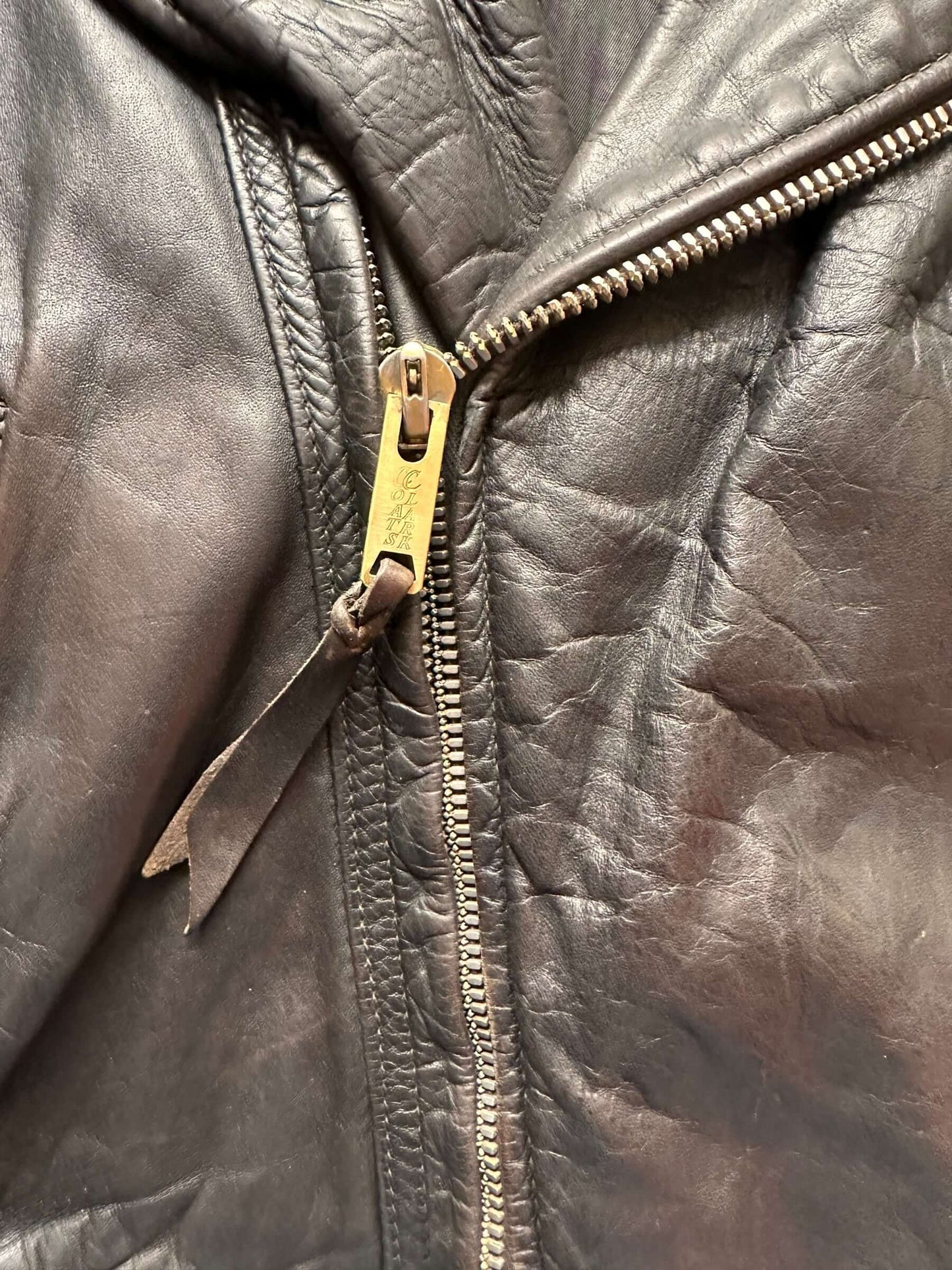 zipper on 40's Era Langlitz Leather Jacket | Barn Owl Vintage Goods | Vintage Leather Jackets Seattle