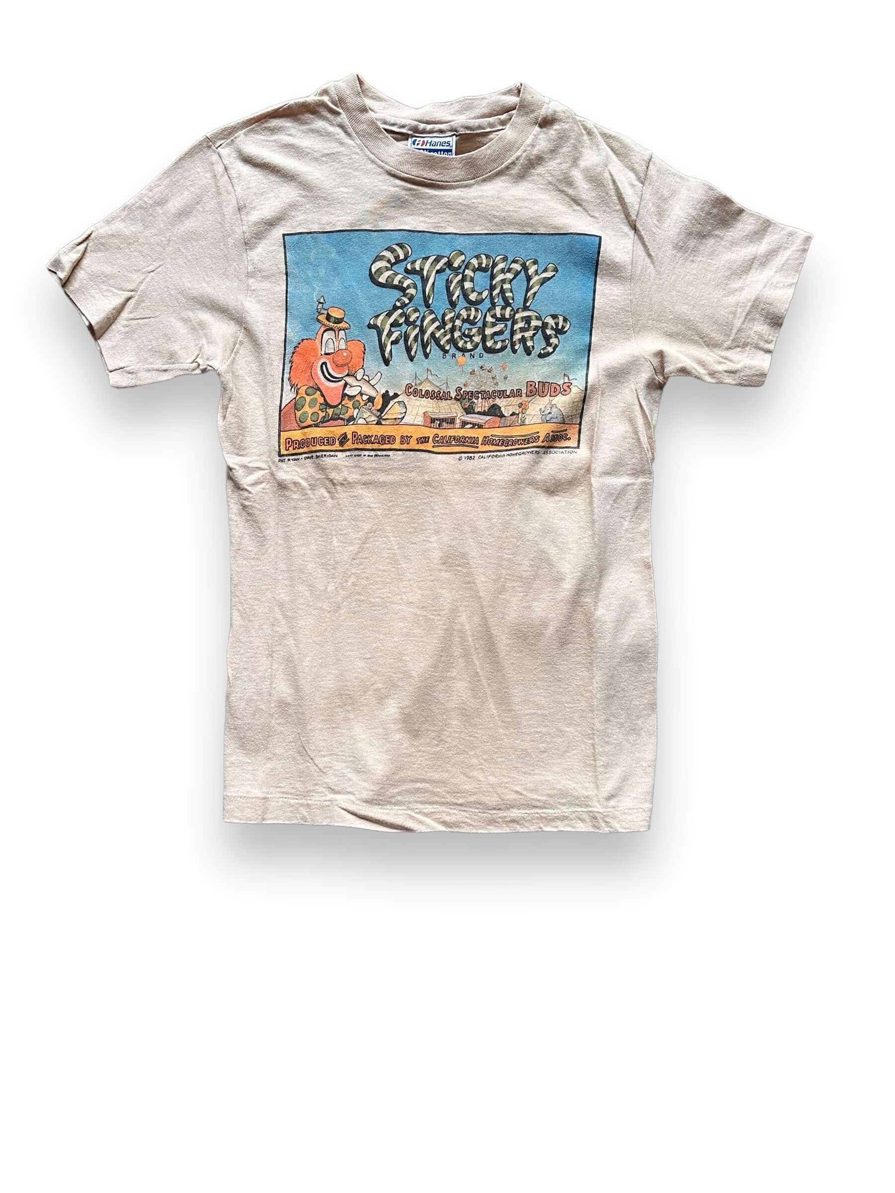 front of Vintage Sticky Fingers California Growers Weed Tee SZ S |  Vintage Weed Tee Seattle | Barn Owl Vintage