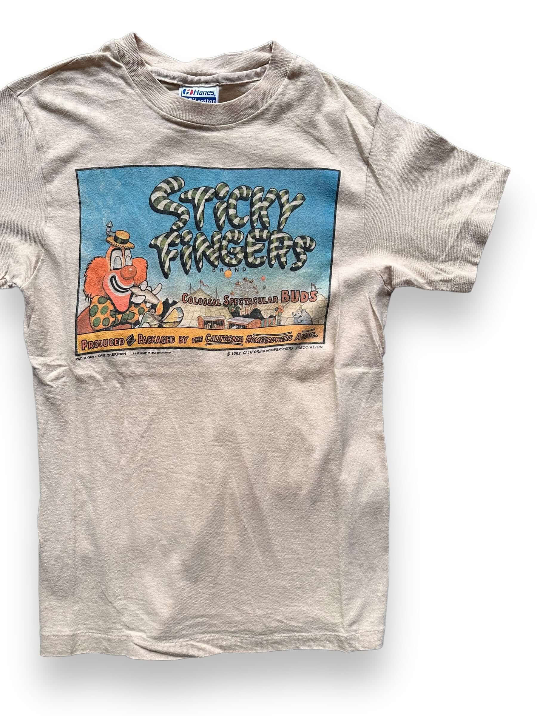 front left of Vintage Sticky Fingers California Growers Weed Tee SZ S |  Vintage Weed Tee Seattle | Barn Owl Vintage