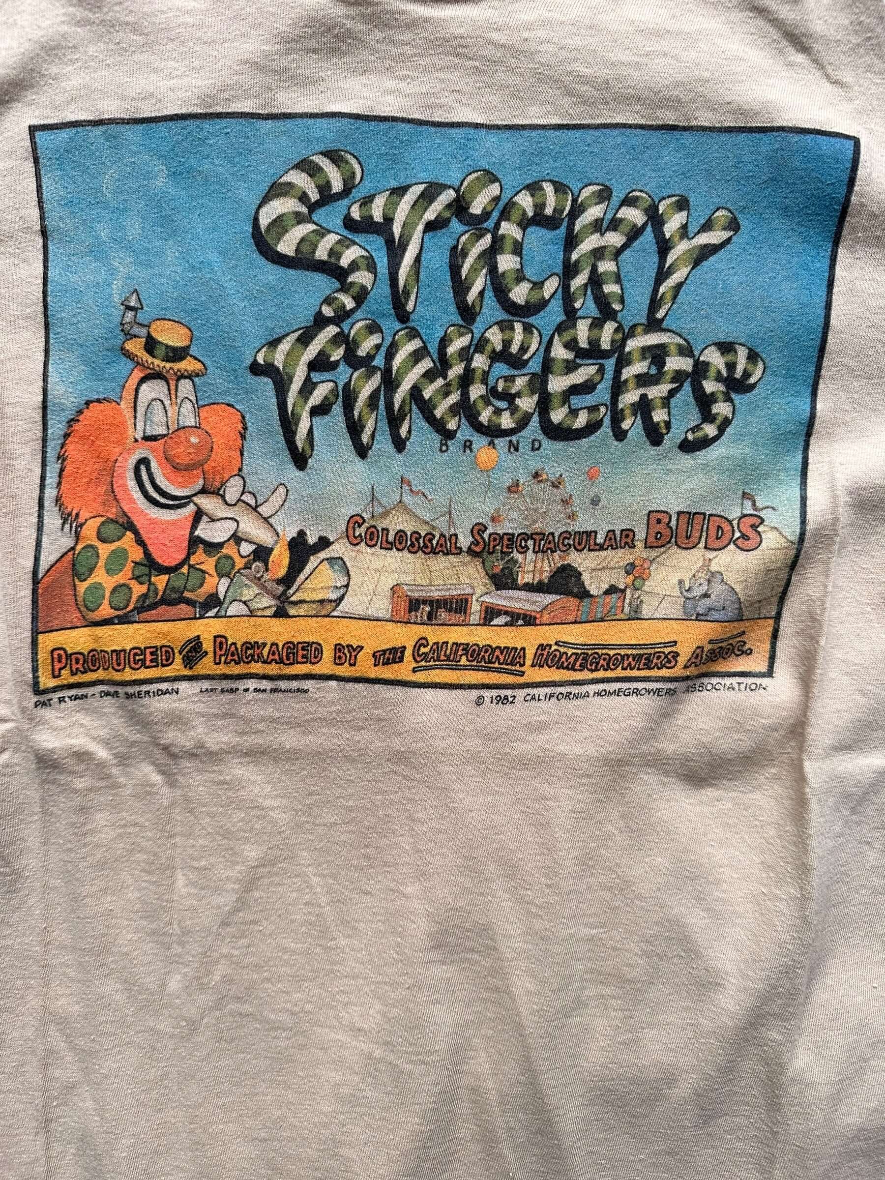 graphic on Vintage Sticky Fingers California Growers Weed Tee SZ S |  Vintage Weed Tee Seattle | Barn Owl Vintage