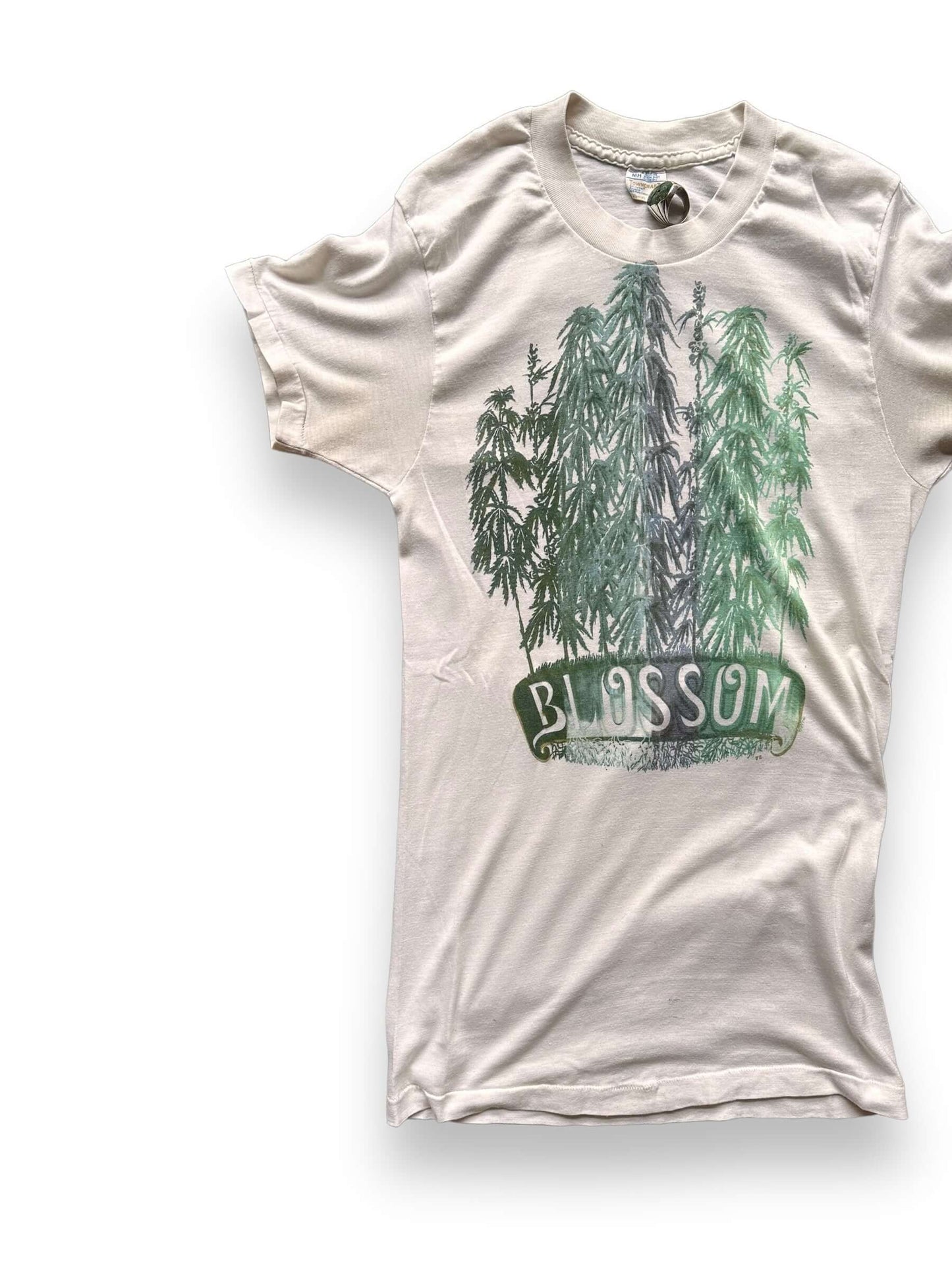right side of Vintage 70s Era "Blossom" Weed Tee SZ S | Vintage Weed Tee Seattle | Barn Owl Vintage