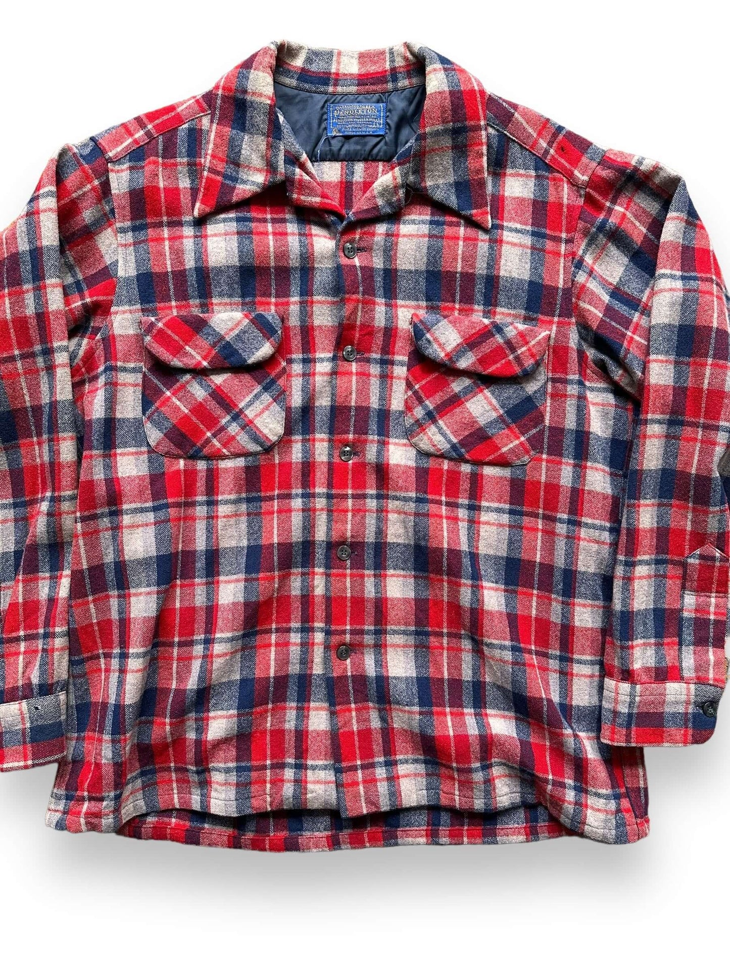 Front Detail on Vintage Pendleton Red/Blue Wool Board Shirt SZ L