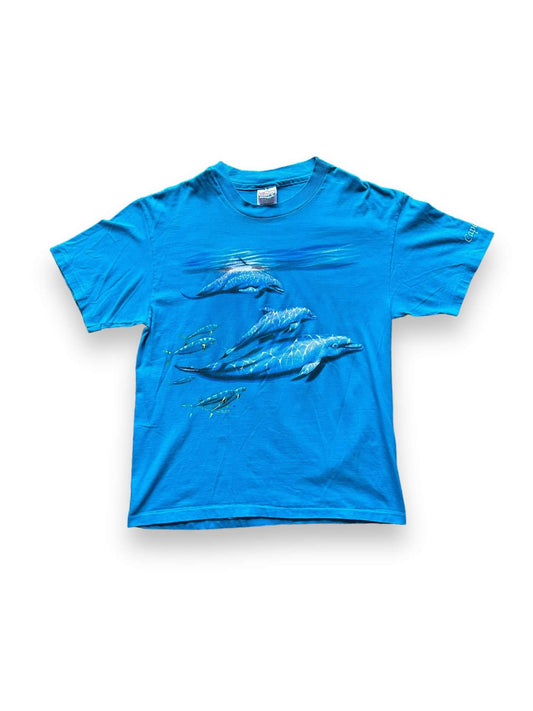 front of Vintage Cape Cod AOP Dolphin Tee SZ L