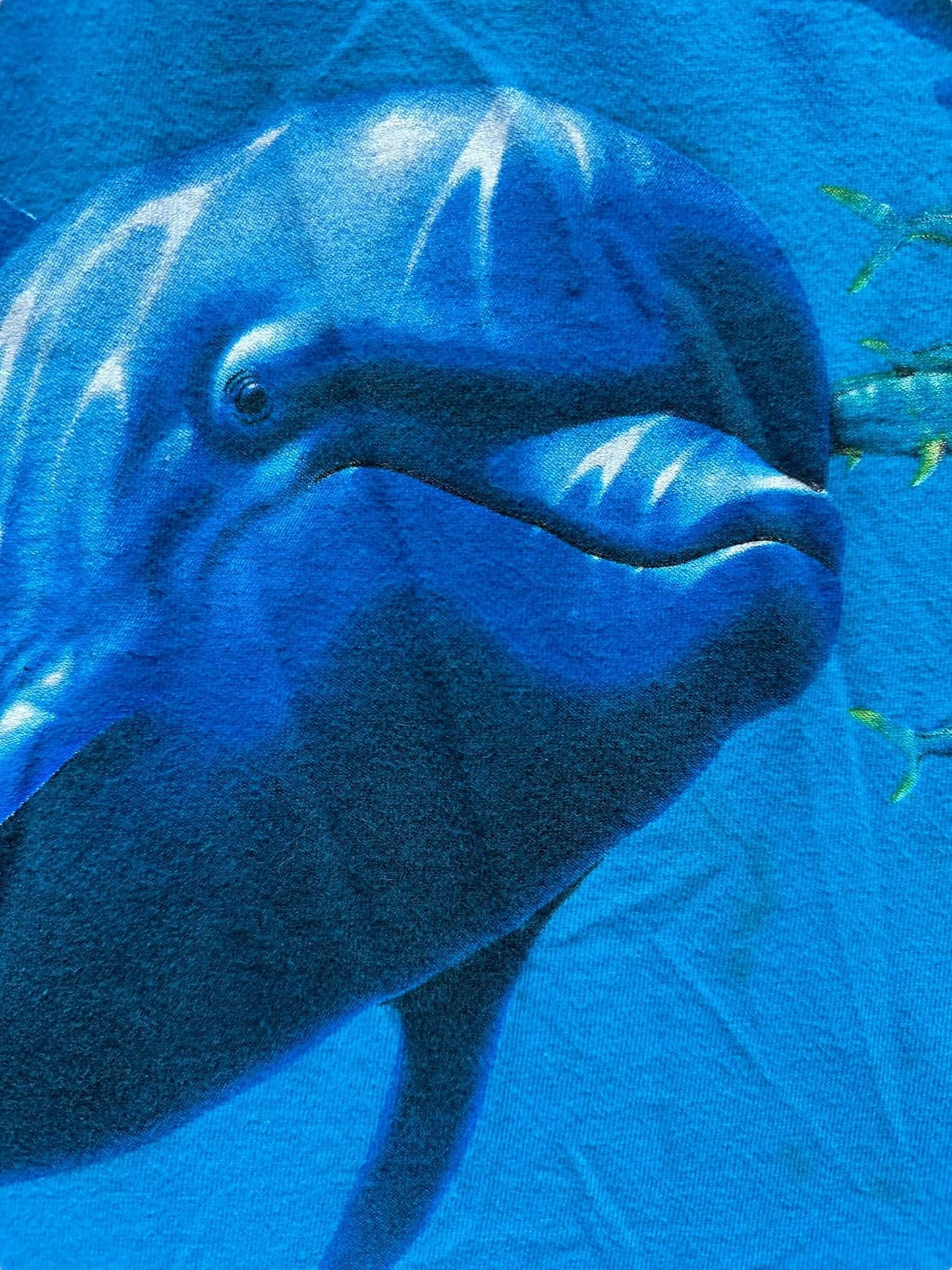 graphic close up on Vintage Cape Cod AOP Dolphin Tee SZ L