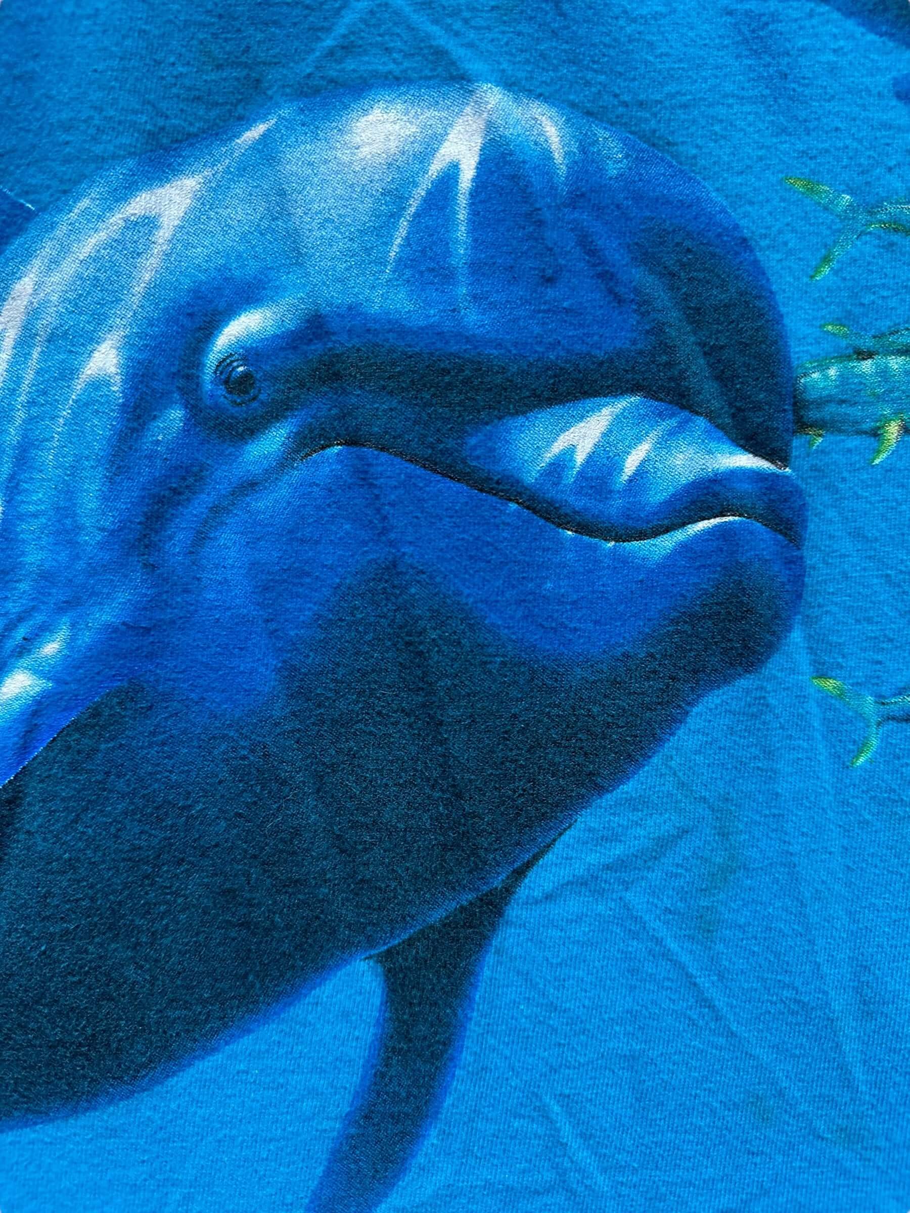 graphic close up on Vintage Cape Cod AOP Dolphin Tee SZ L