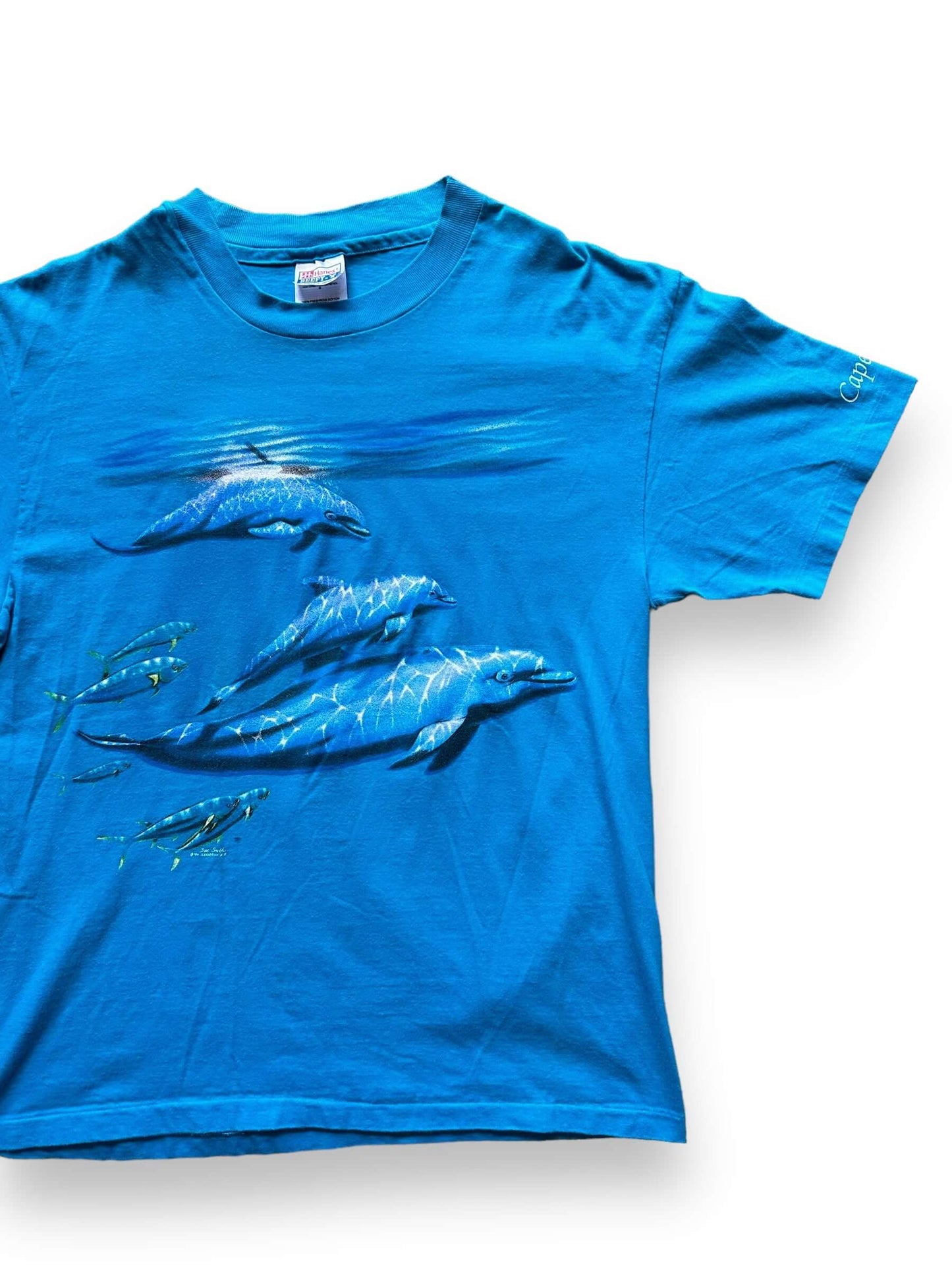 front left of Vintage Cape Cod AOP Dolphin Tee SZ L