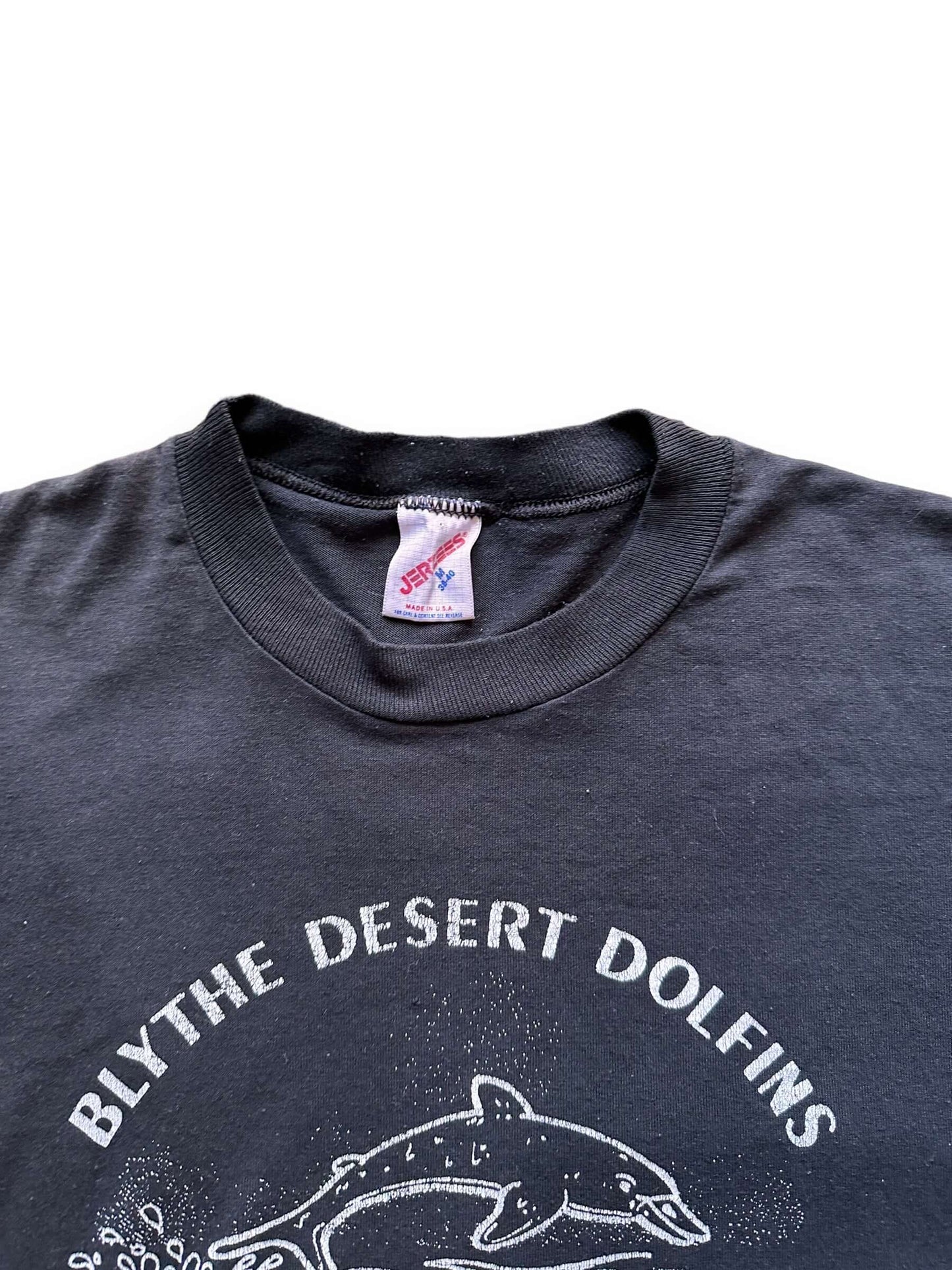 collar on Vintage Blythe Desert Dolphins Swim Team Tee SZ M