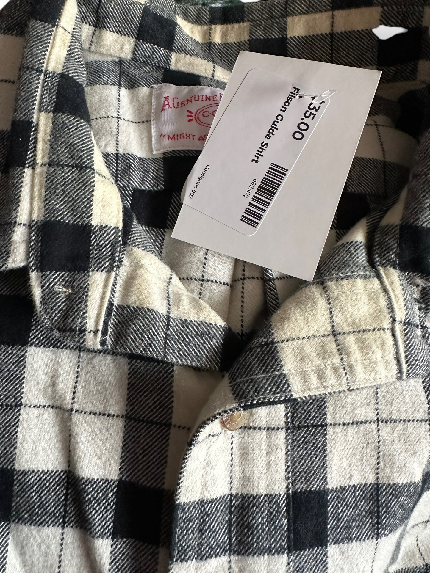 Tag of Filson Black and White Guide Shirt | Barn Owl Vintage Goods | Vintage Filson Workwear Seattle