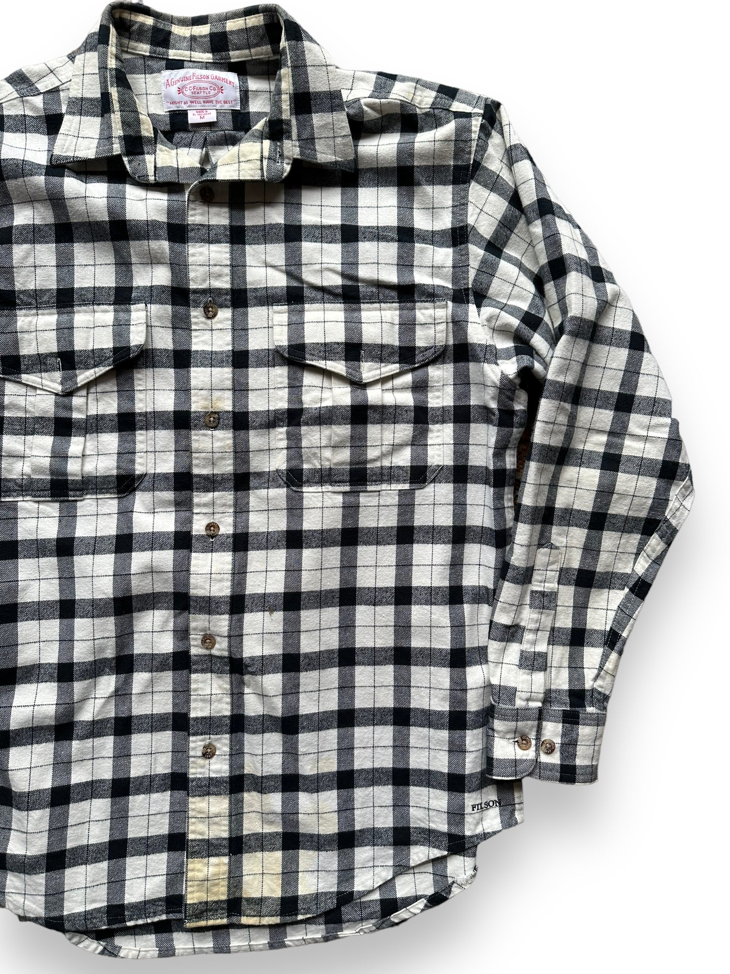 Front left of Filson Black and White Guide Shirt | Barn Owl Vintage Goods | Vintage Filson Workwear Seattle