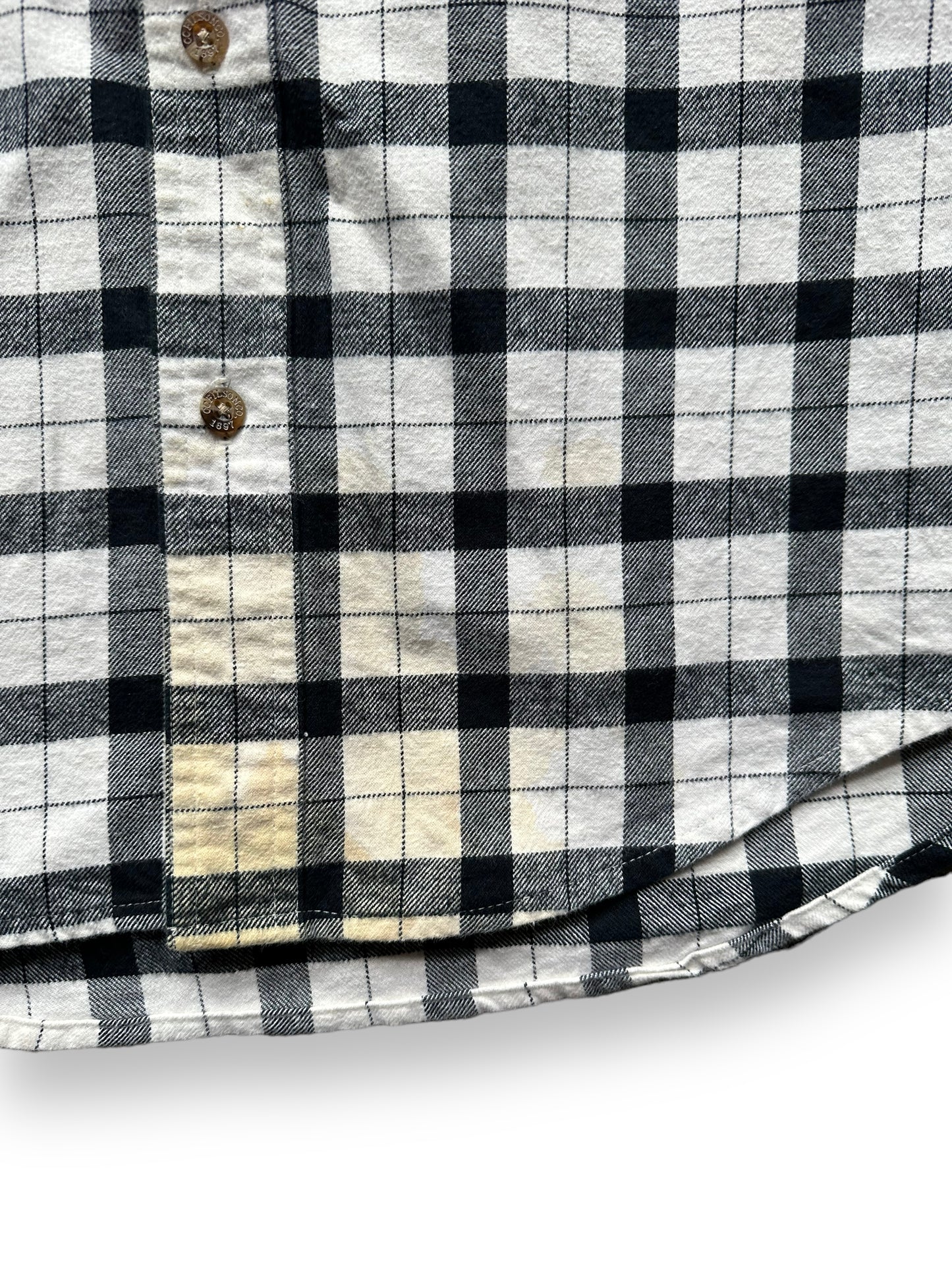 Staining on Filson Black and White Guide Shirt | Barn Owl Vintage Goods | Vintage Filson Workwear Seattle